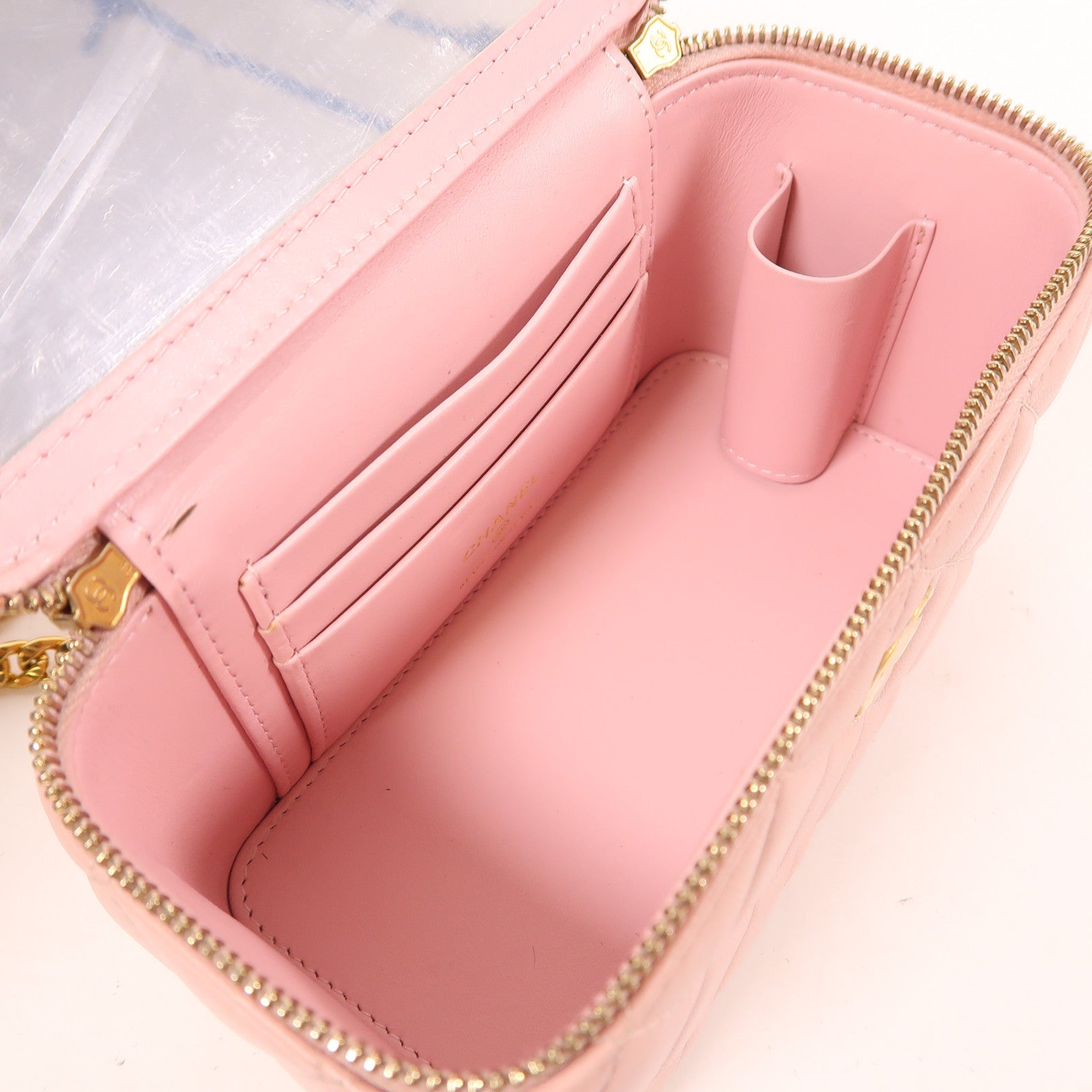 CHANEL CC GHW Vanity Case Chain Shoulder Bag Lambskin Leather Pink