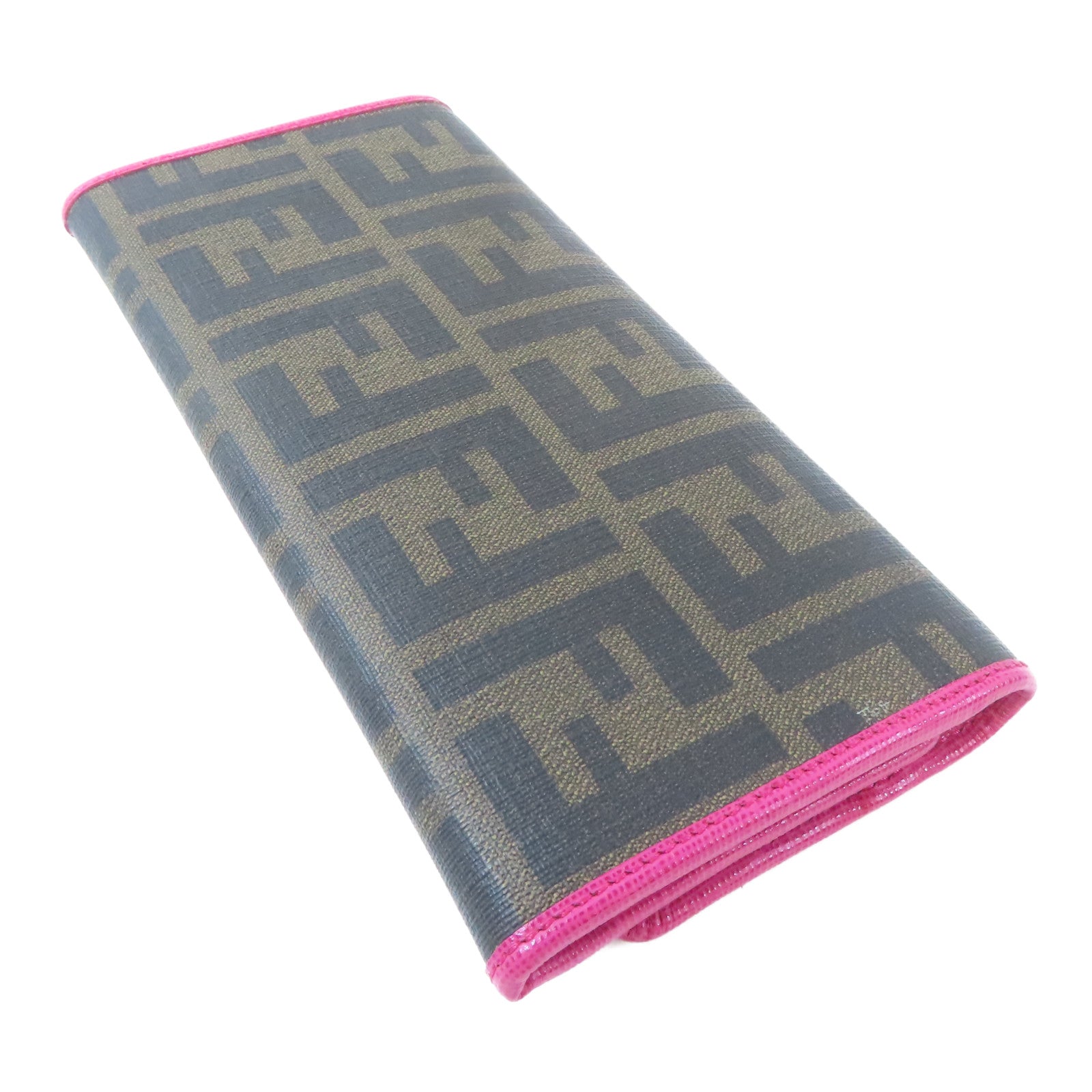 FENDI 【激減優惠】塗層帆布Long Wallet金扣長錢包啡色/粉紅色
