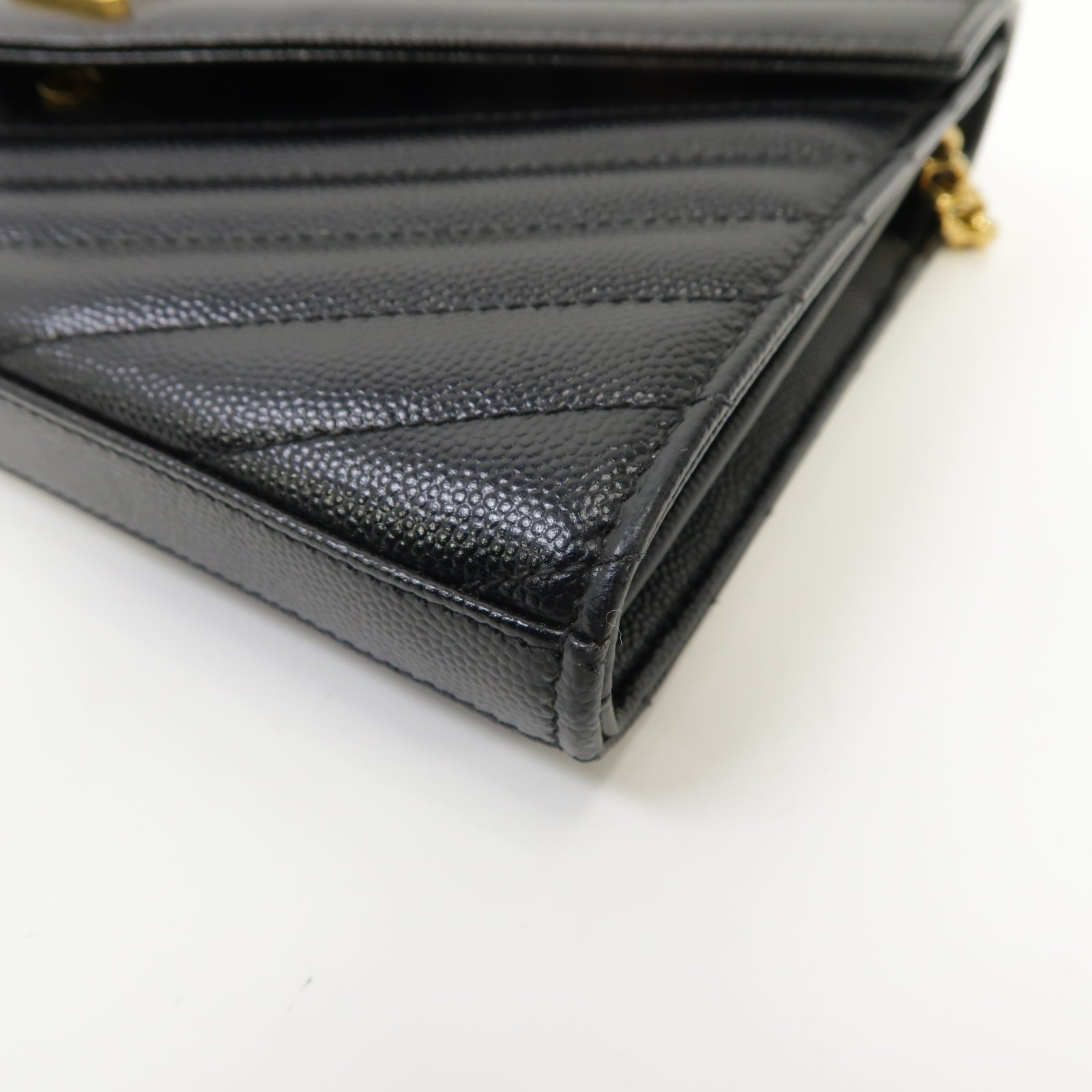 SAINT LAURENT 斜紋牛皮皮革Chain Shoulder Bag金扣肩背袋黑色