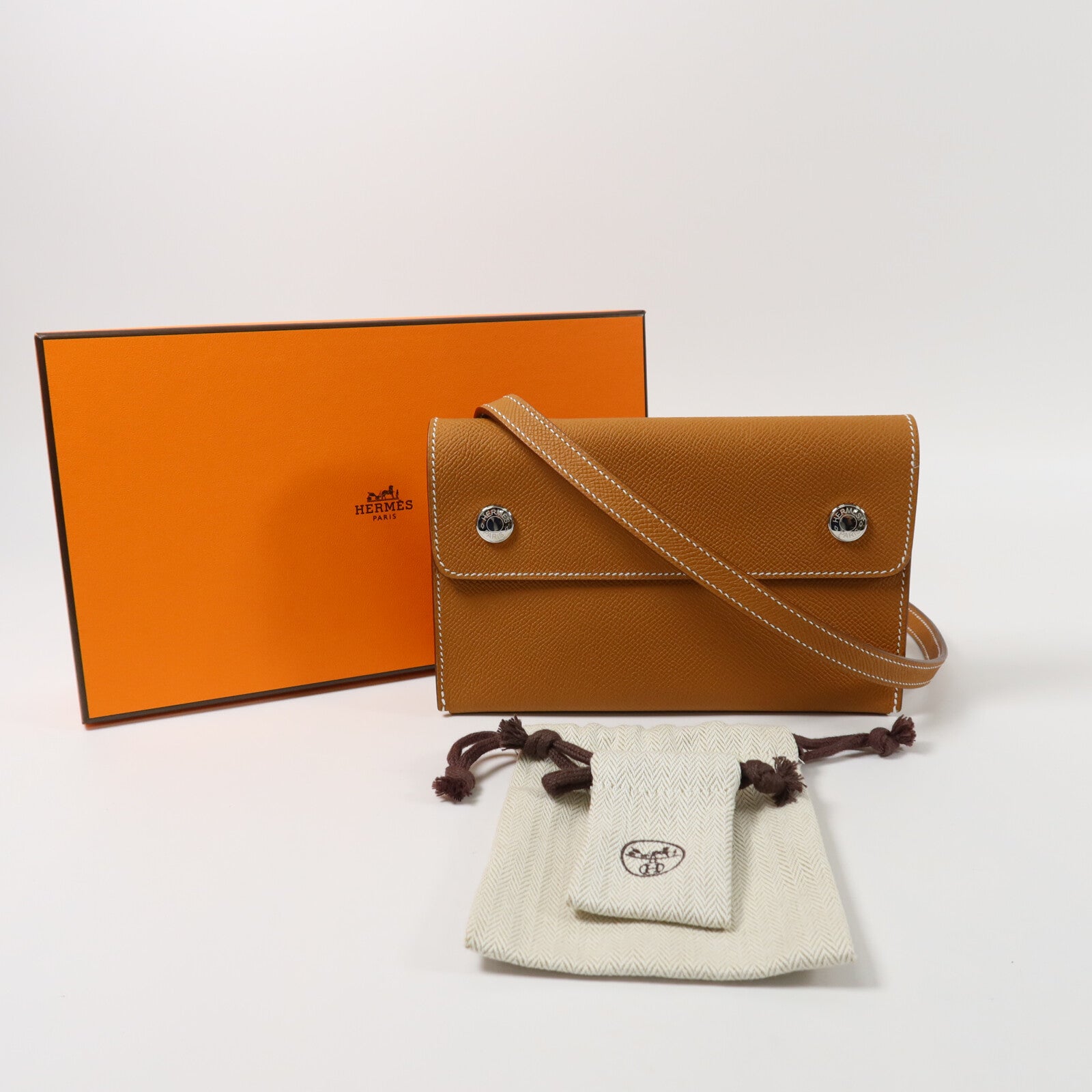 HERMES Swift皮革Hermesnap肩背袋Gold