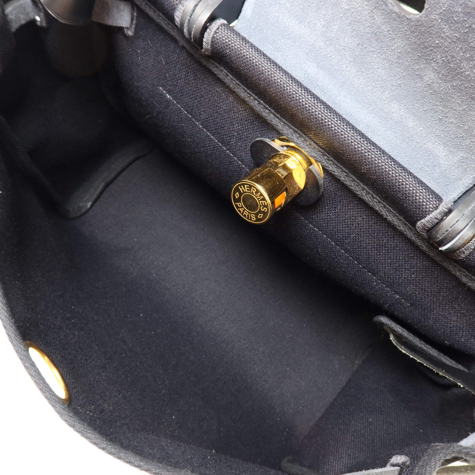 HERMES 帆布Herbag PM金扣手挽肩背兩用袋Noir