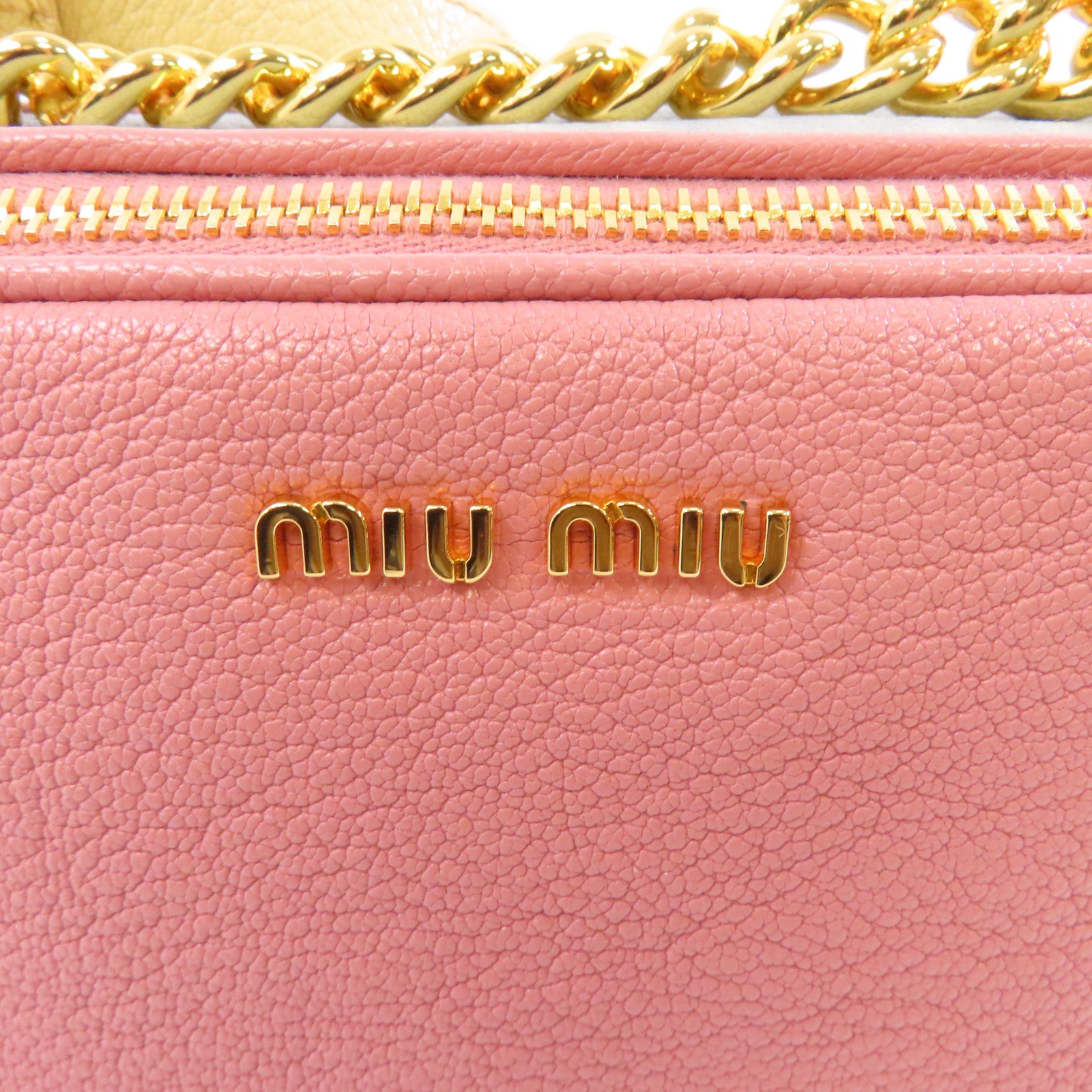 Miu Miu 牛皮皮革Chain Shoulder金扣鏈帶肩背袋粉紅色/淺藍色/淡黄色