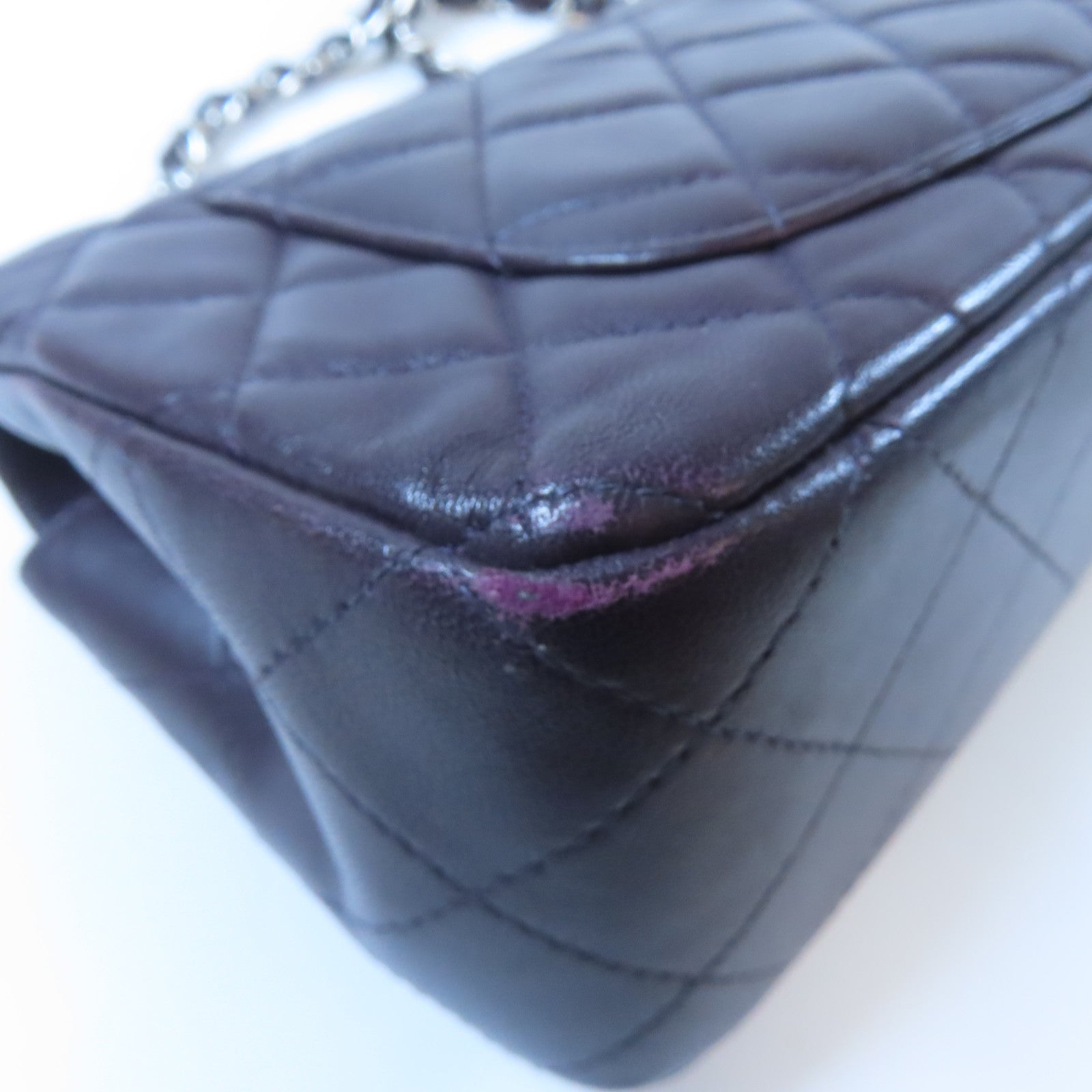 CHANEL 【激減優惠】菱格羊皮皮革Mini 20cm銀扣鏈帶肩背袋紫色