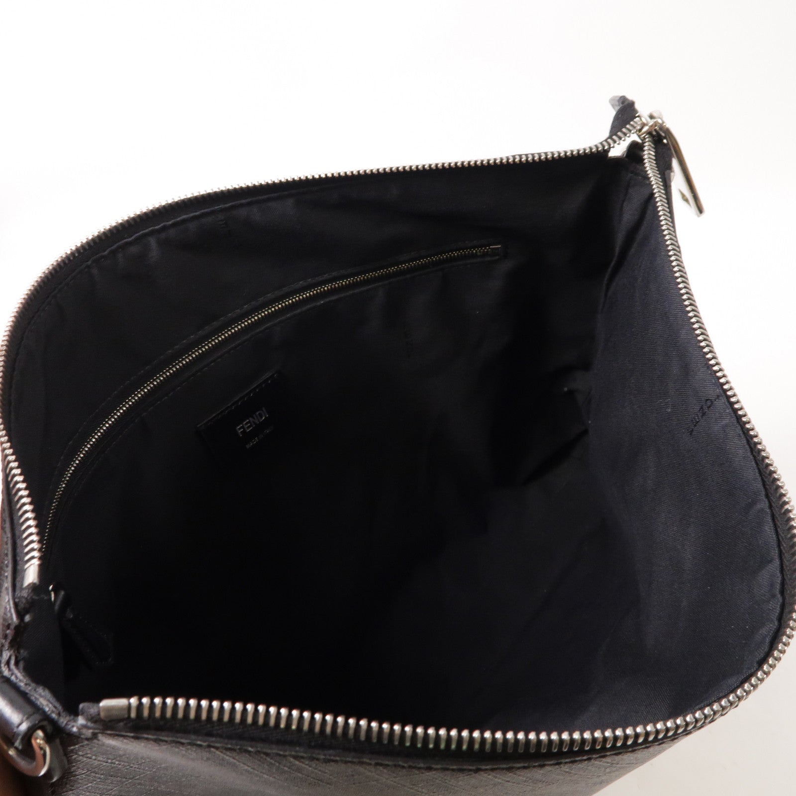FENDI 塗層帆布/牛皮皮革Shoulder Bag銀扣肩背袋黑色/灰色/黃色