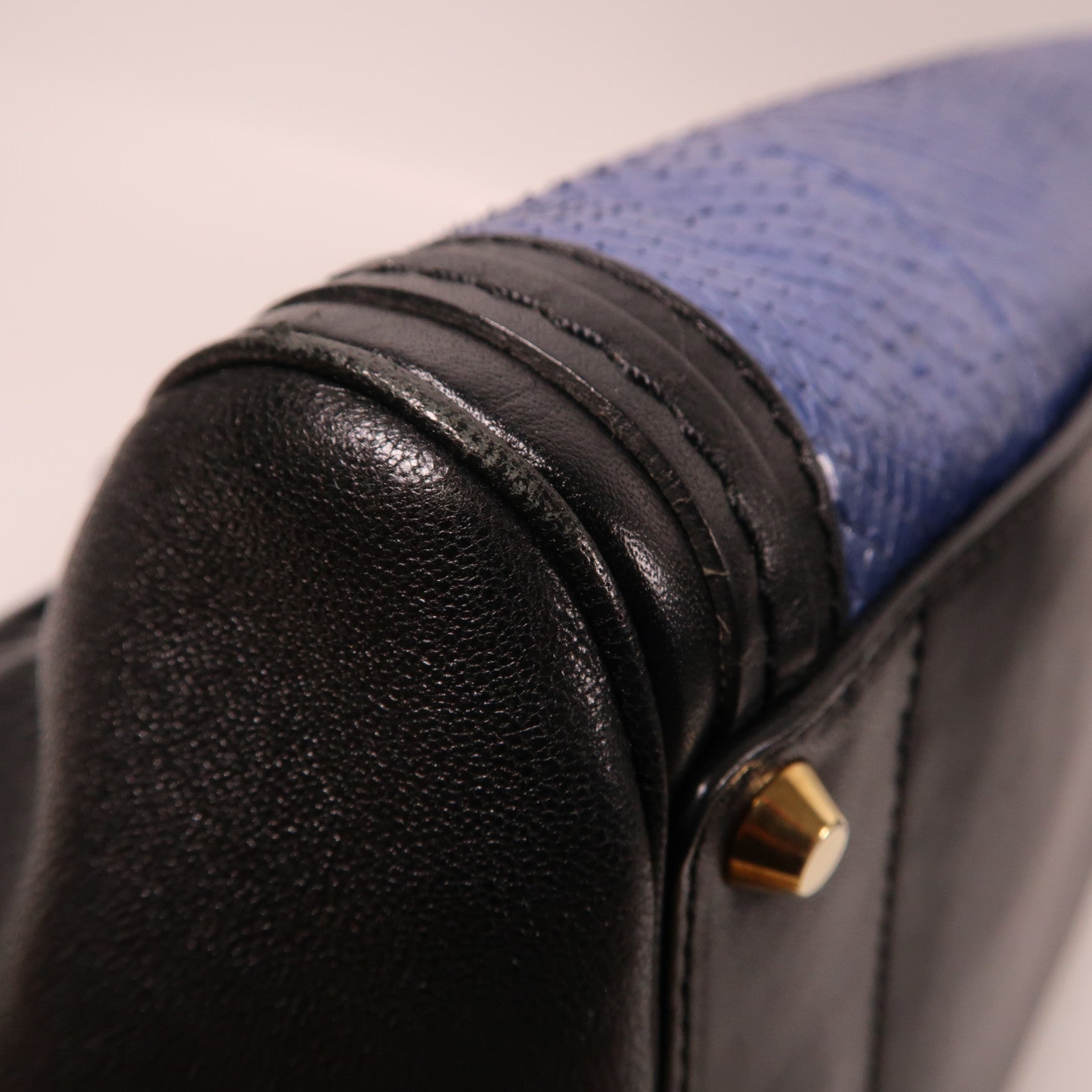 Chloe 牛皮皮革/蛇皮皮革Shoulder Bag金扣手挽肩背兩用袋藍色