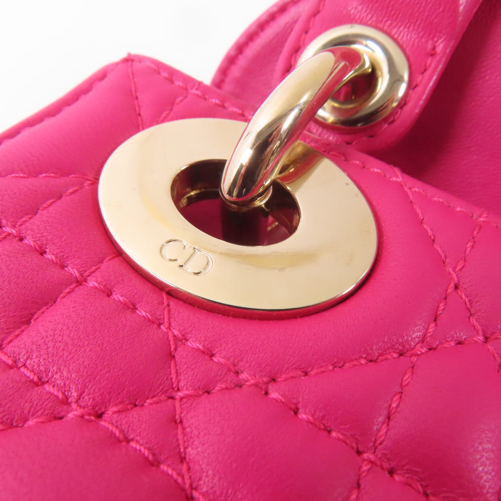 Dior 牛皮皮革Mini Lady Dior金扣手挽肩背兩用袋粉紅色
