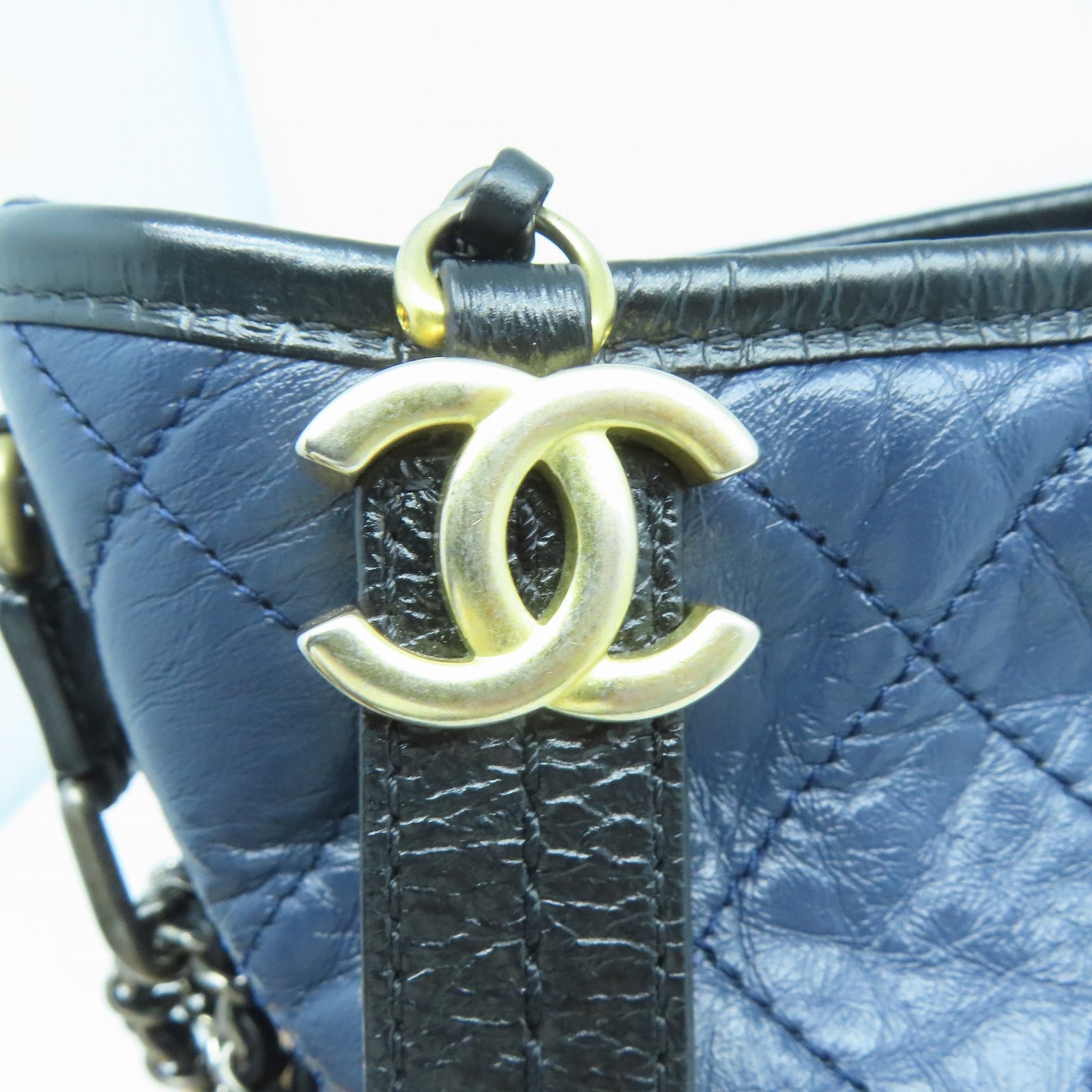 CHANEL **【清倉大減價】菱格牛皮皮革Gabrielle PM金扣/銀扣鏈帶肩背袋藍色/黑色