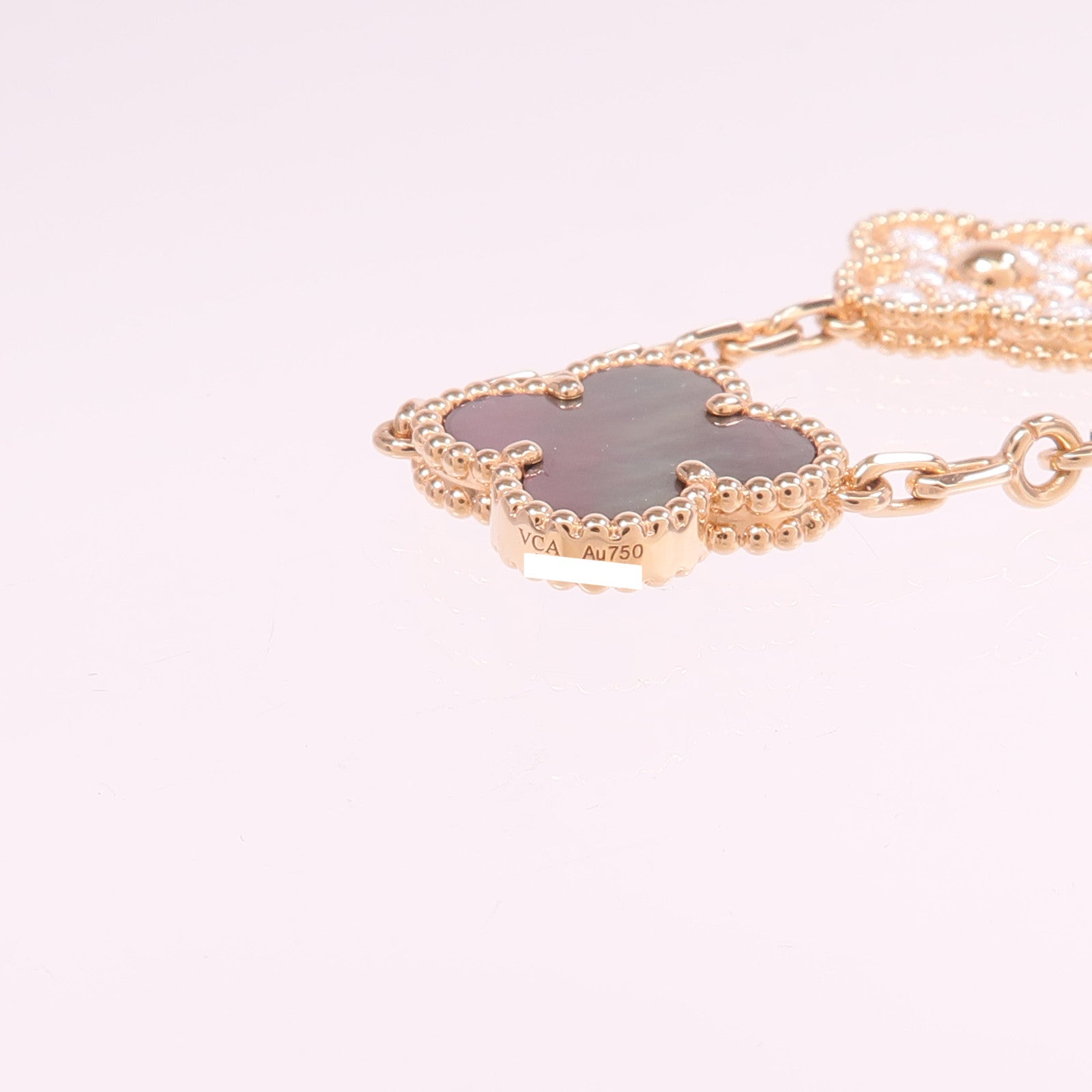 Van Cleef & Arpels 18K玫瑰金Vintage Alhambra Bracelet 5 Motifs珍珠母貝/鑽石手鏈