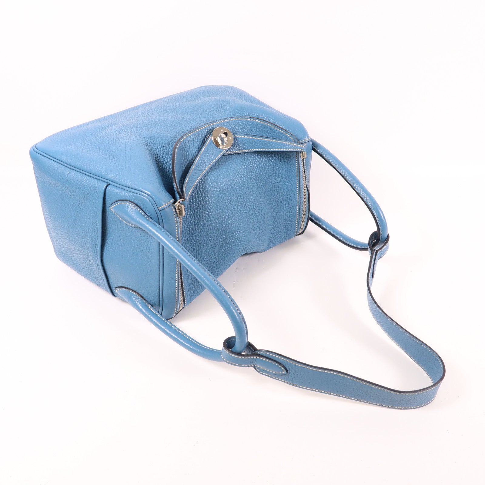 HERMES Clemence皮革Lindy 30銀扣手挽肩背兩用袋Bleu Jean