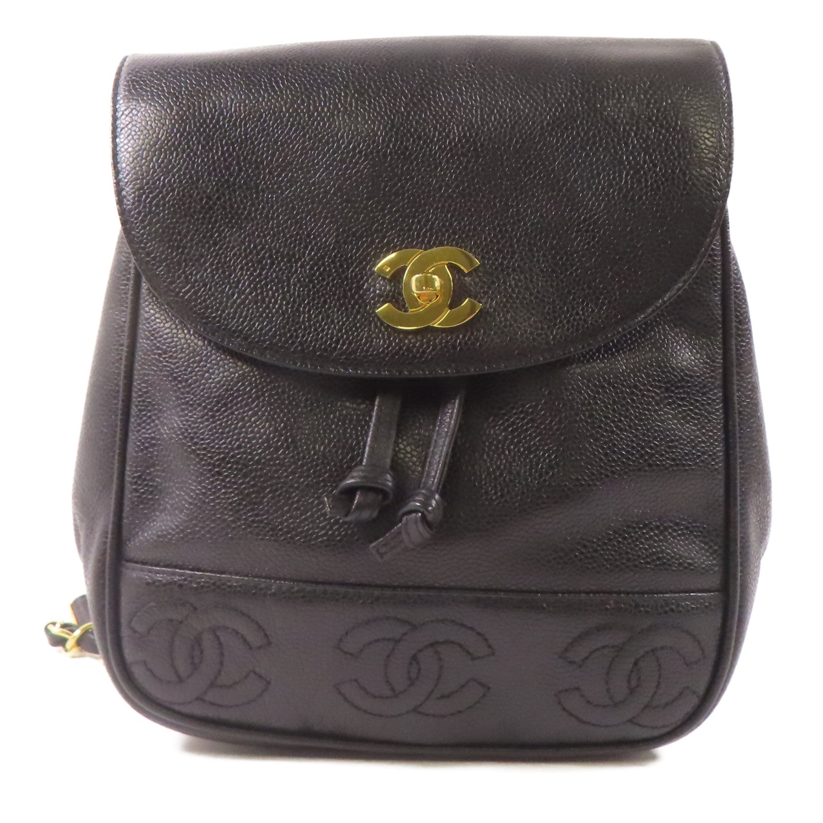 CHANEL【激減優惠】 牛皮皮革Backpack金扣鏈帶背包黑色