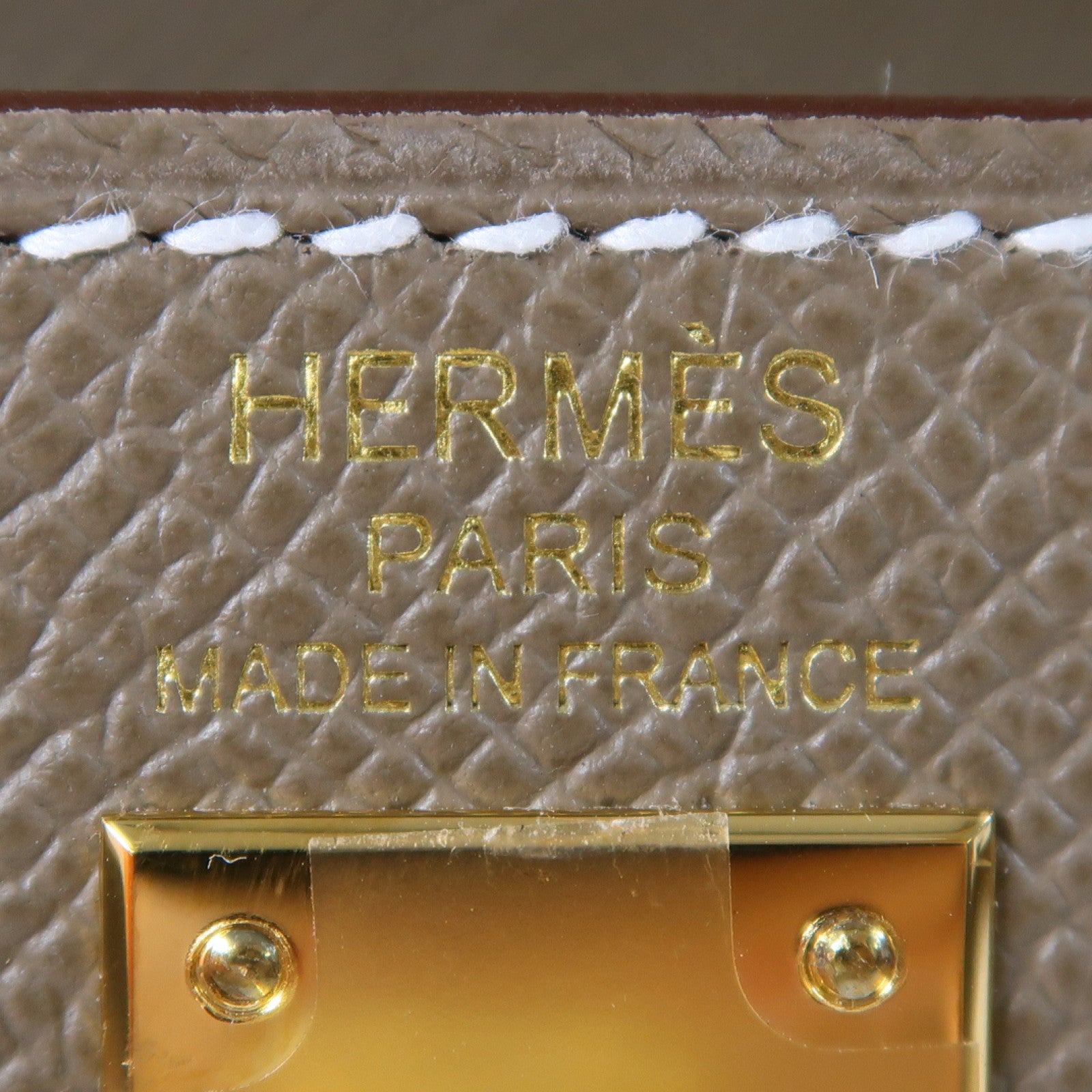 HERMES Epsom皮革Kelly 25金扣手挽肩背兩用袋Etoupe大象灰