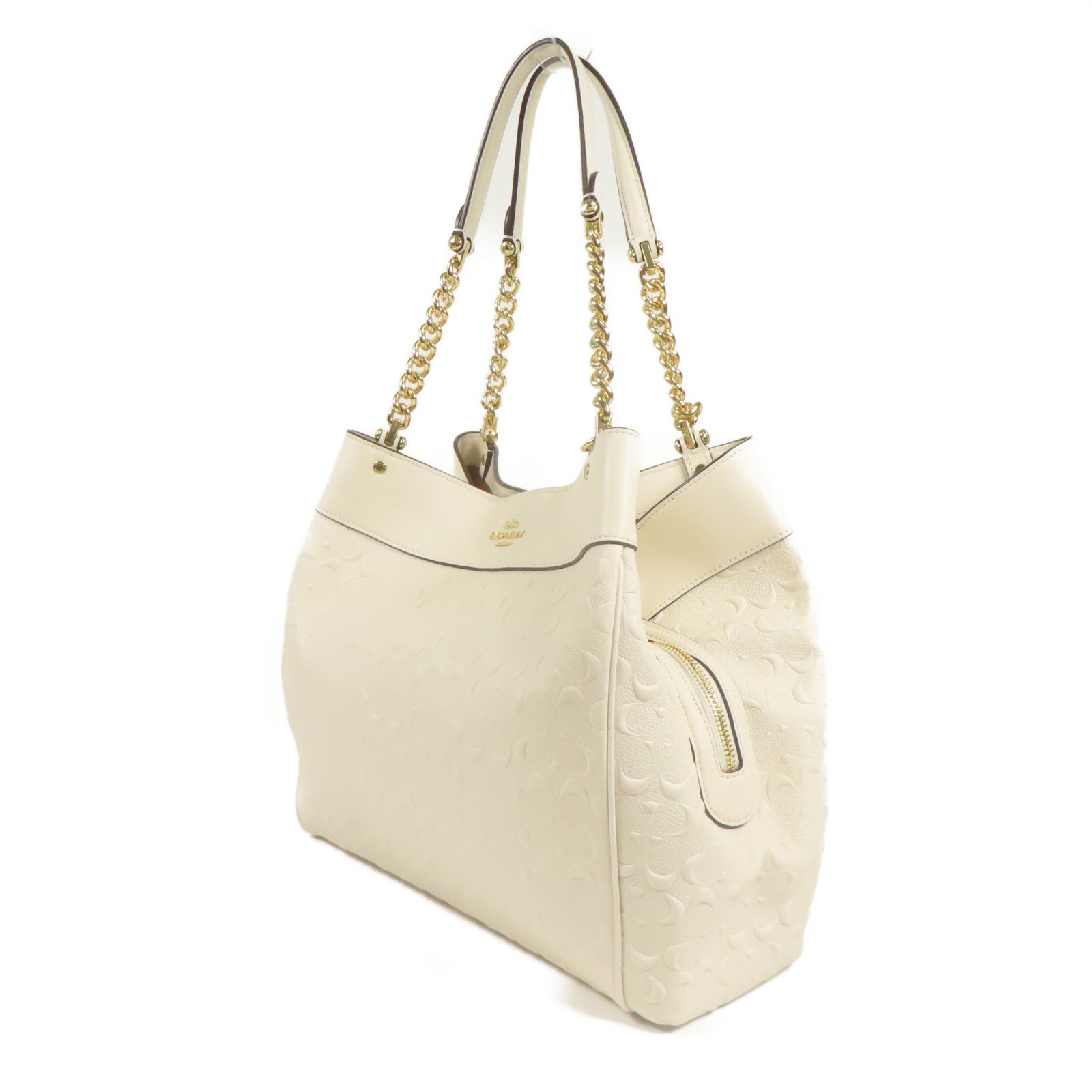 COACH GHW Shoulder Bag Calfskin Leather White