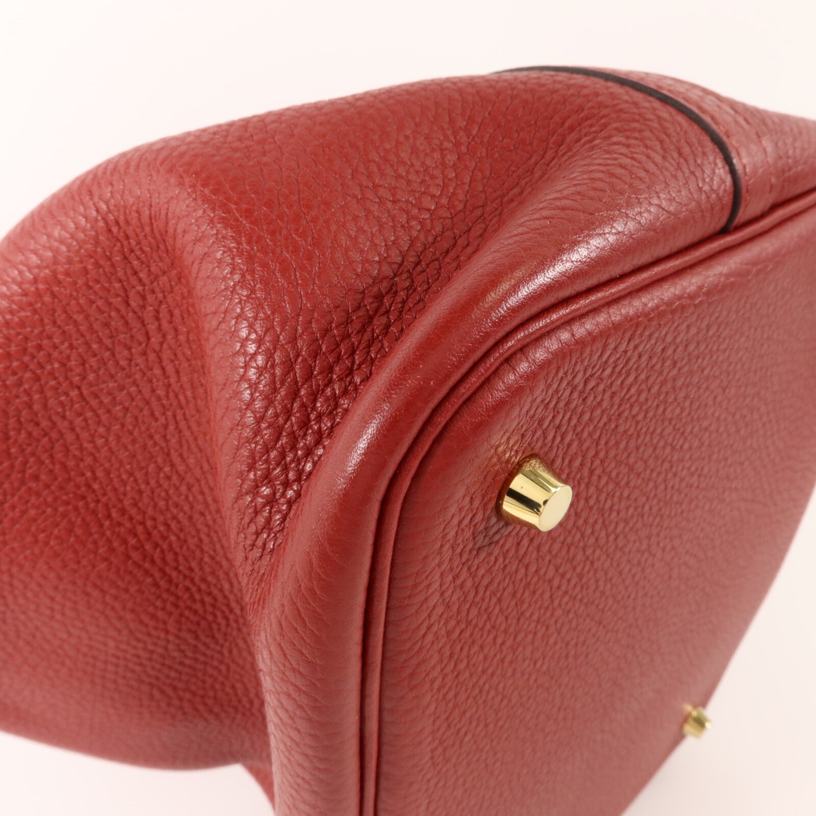 HERMES Clemence皮革Picotin MM扣手挽袋Rouge Garance