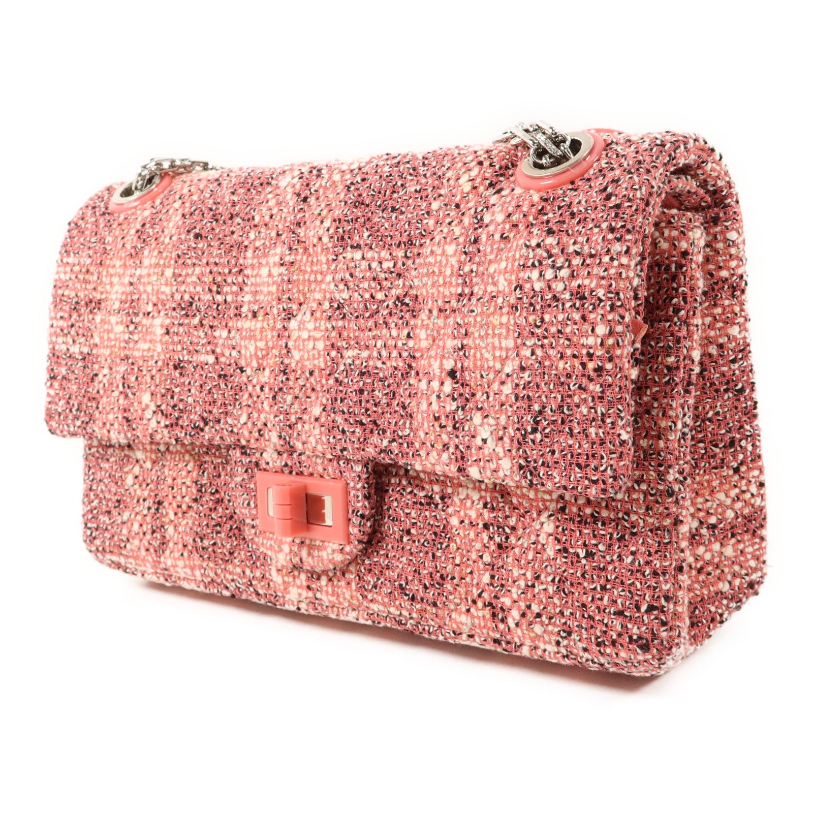 CHANEL 斜紋軟呢2.55 Small Shoulder Bag銀扣鏈帶肩背袋