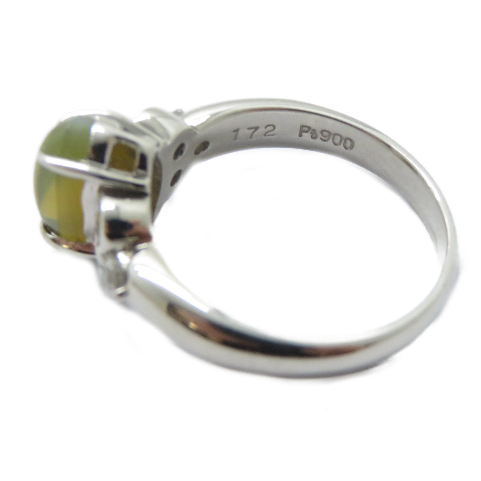 JEWELRY 【激減優惠】PT900鉑金Cat's Eye Ring 1.72ct貓眼石/0.35ct鑽石戒指US#5.25
