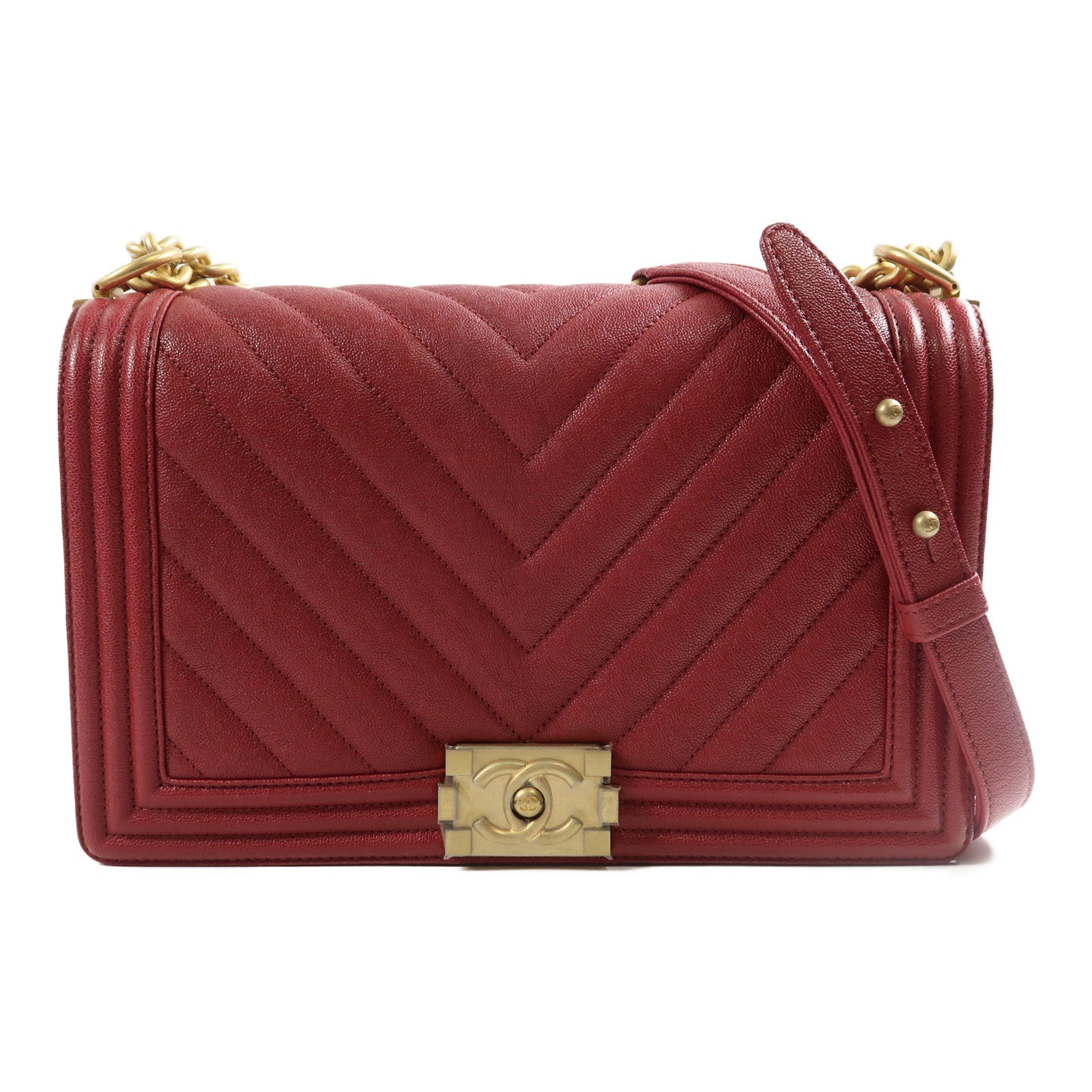 CHANEL 牛皮皮革Boy Chanel 28金扣鏈帶肩背袋