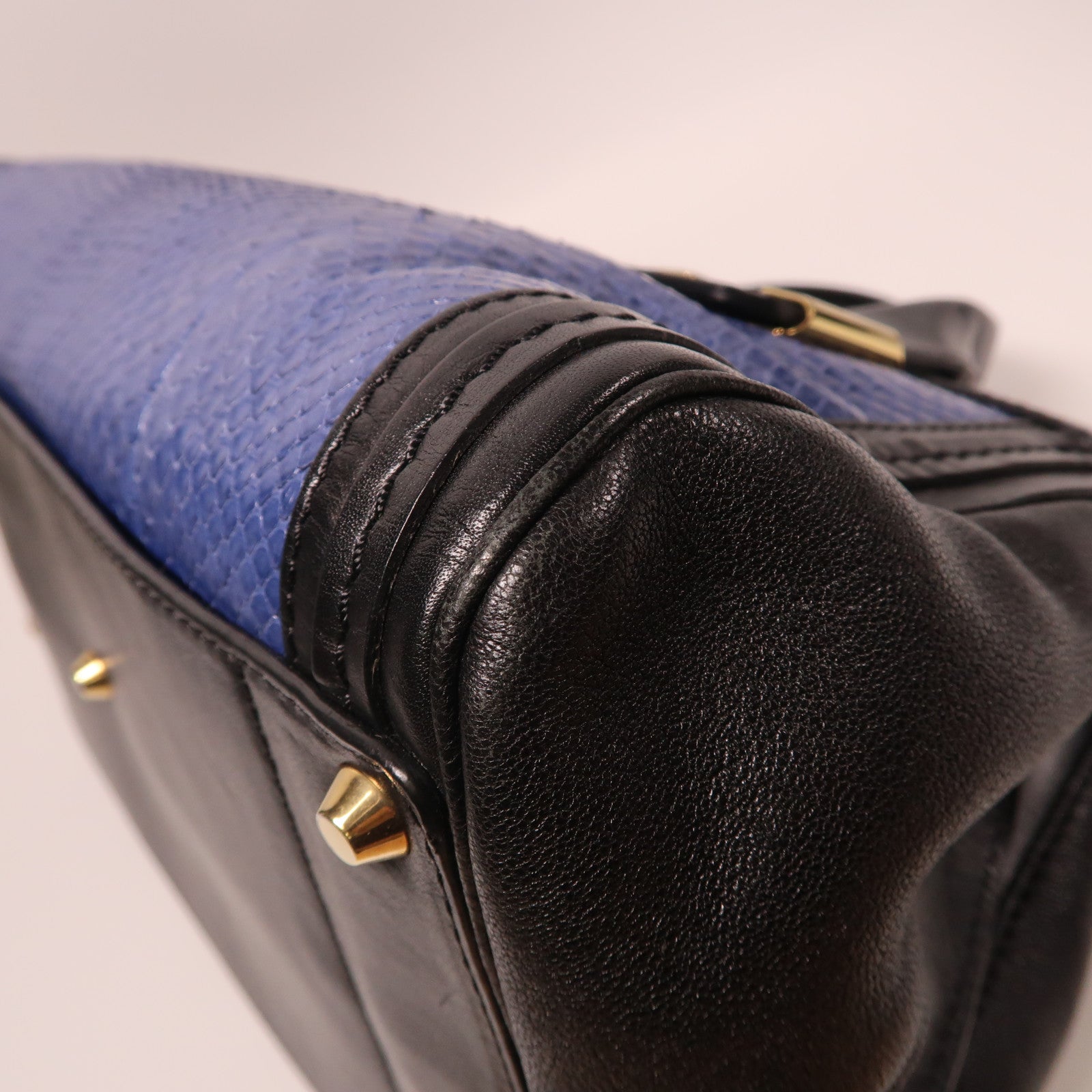 Chloe 牛皮皮革/蛇皮皮革Shoulder Bag金扣手挽肩背兩用袋藍色