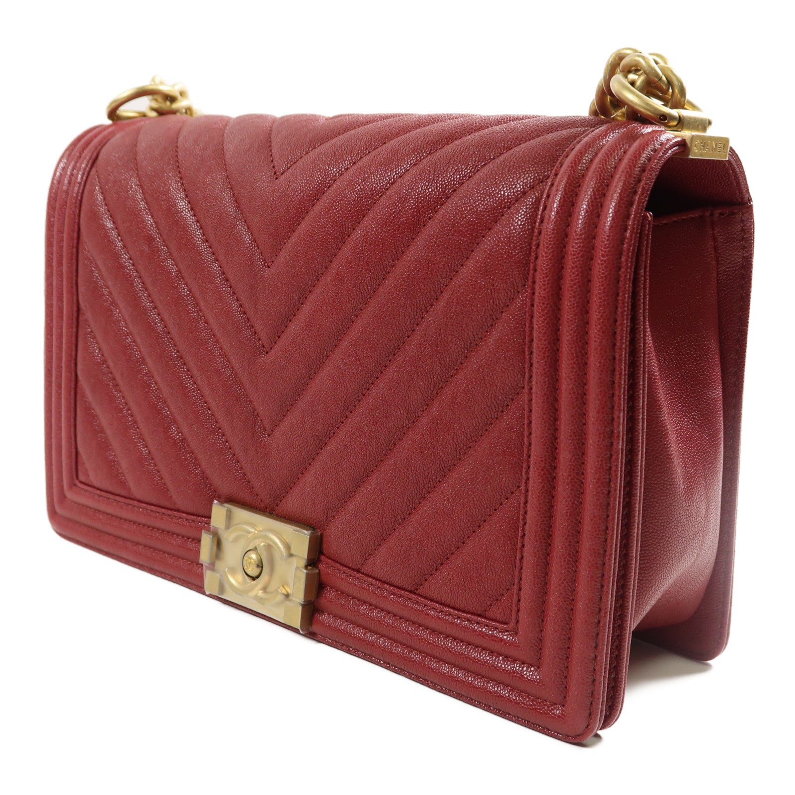 CHANEL 牛皮皮革Boy Chanel 28金扣鏈帶肩背袋