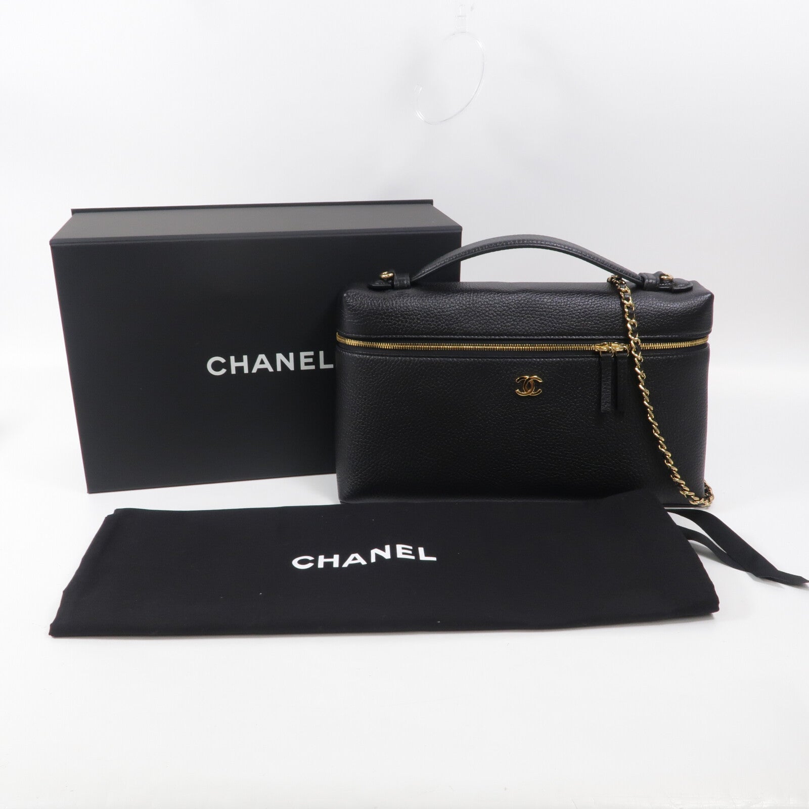 CHANEL 牛皮皮革Vanity With Chain鏈帶手挽肩背兩用袋