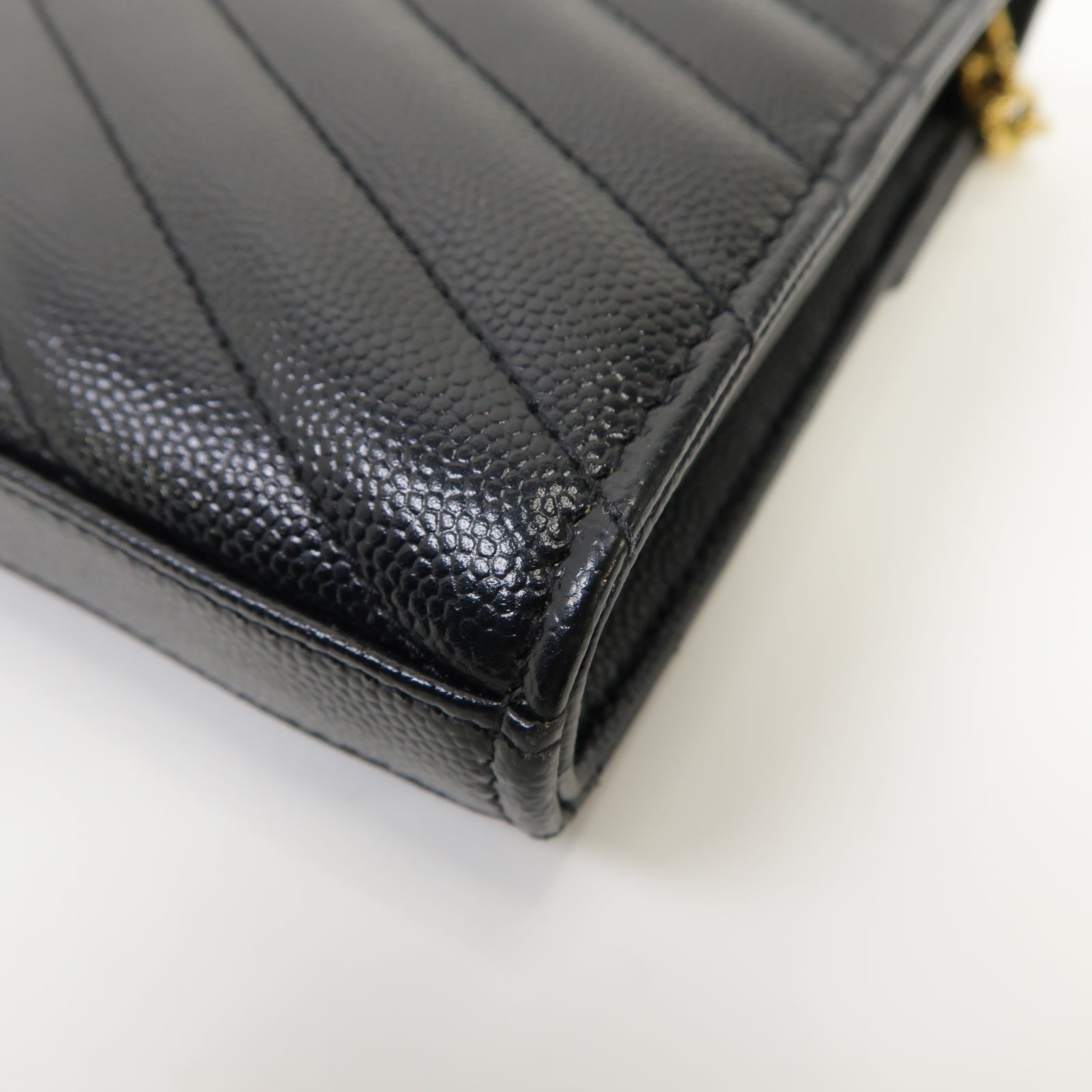 SAINT LAURENT 斜紋牛皮皮革Chain Shoulder Bag金扣肩背袋黑色