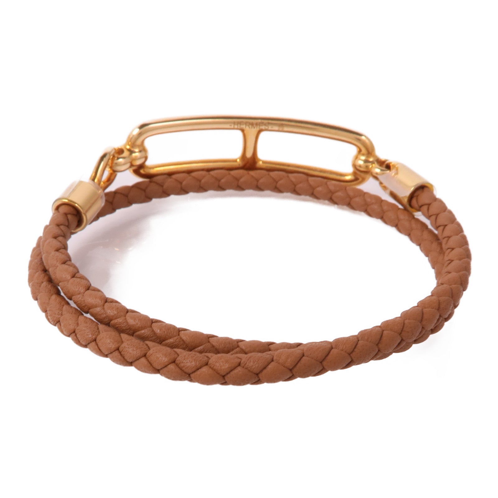 HERMES Swift皮革Roulis Double Tour Bracelet金扣手鐲Gold