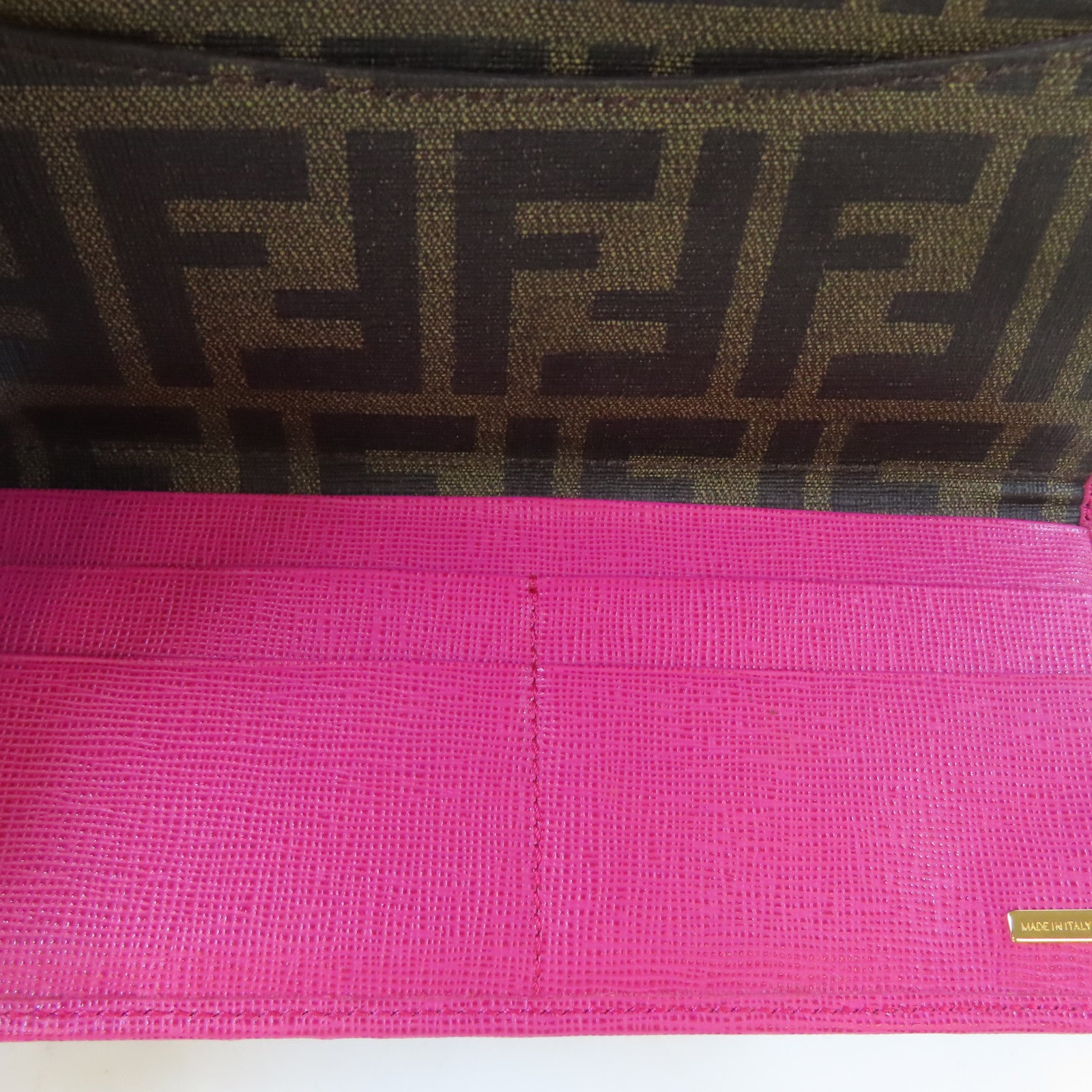 FENDI 【激減優惠】塗層帆布Long Wallet金扣長錢包啡色/粉紅色