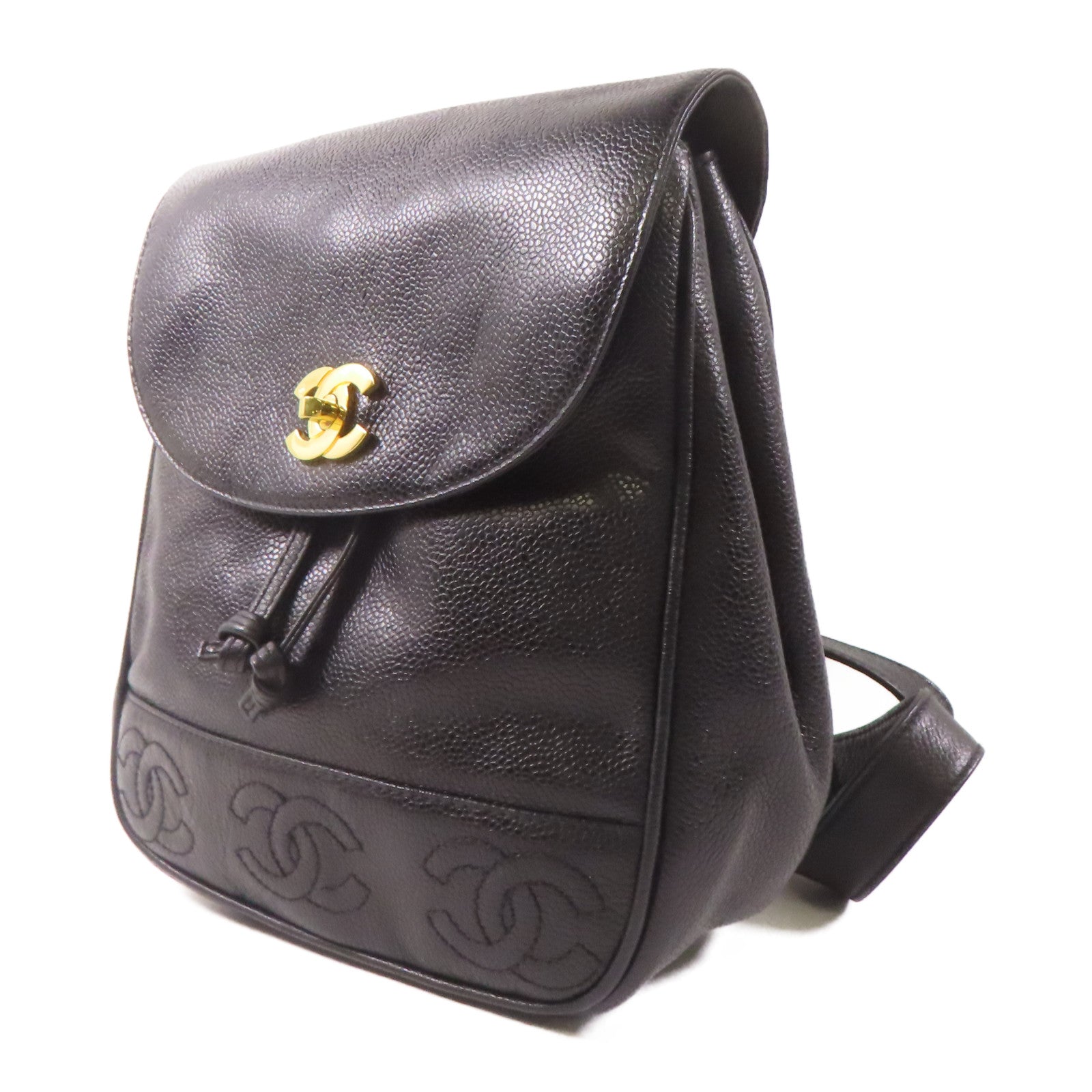 CHANEL【激減優惠】 牛皮皮革Backpack金扣鏈帶背包黑色