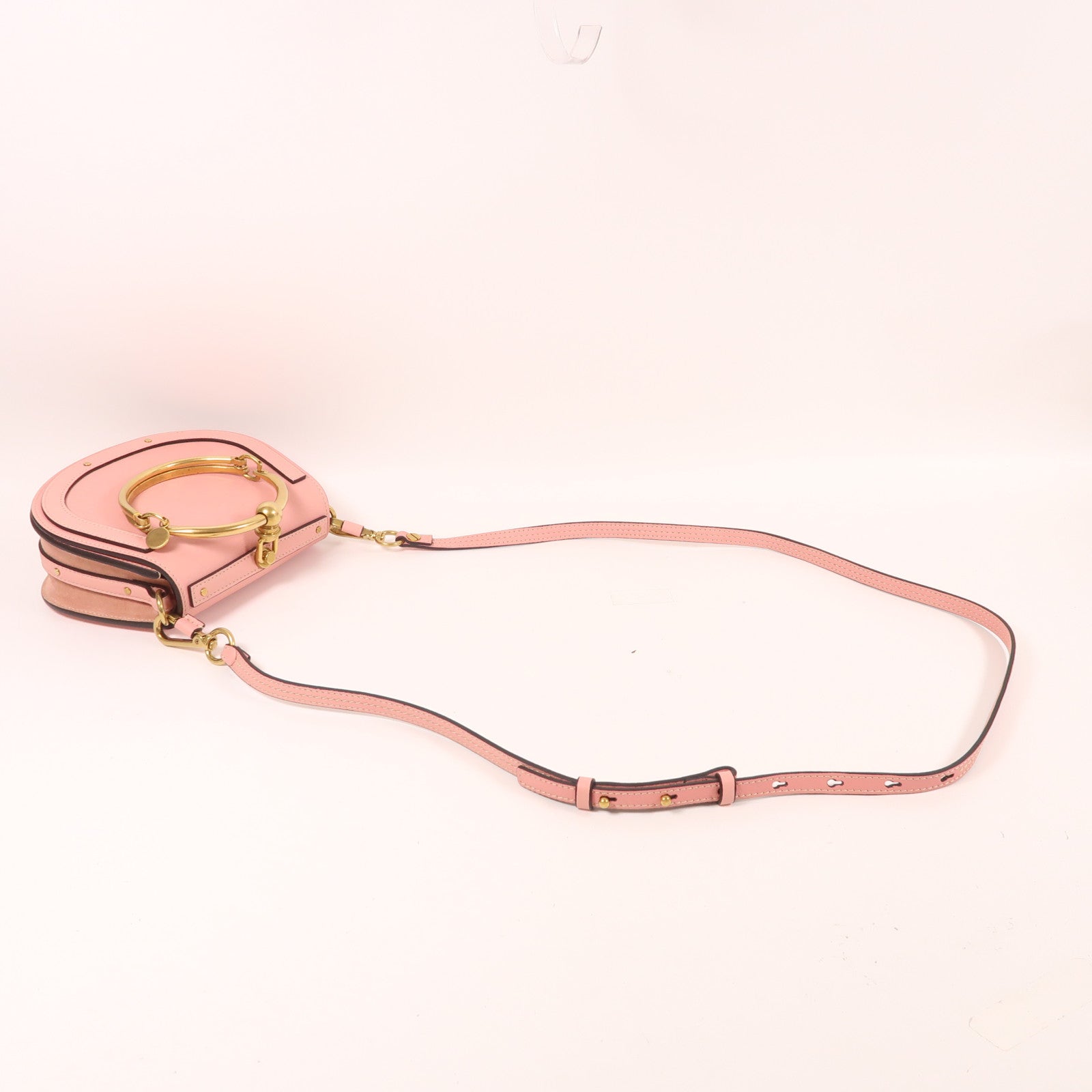 Chloe 牛皮皮革Nile金扣肩背袋粉紅色