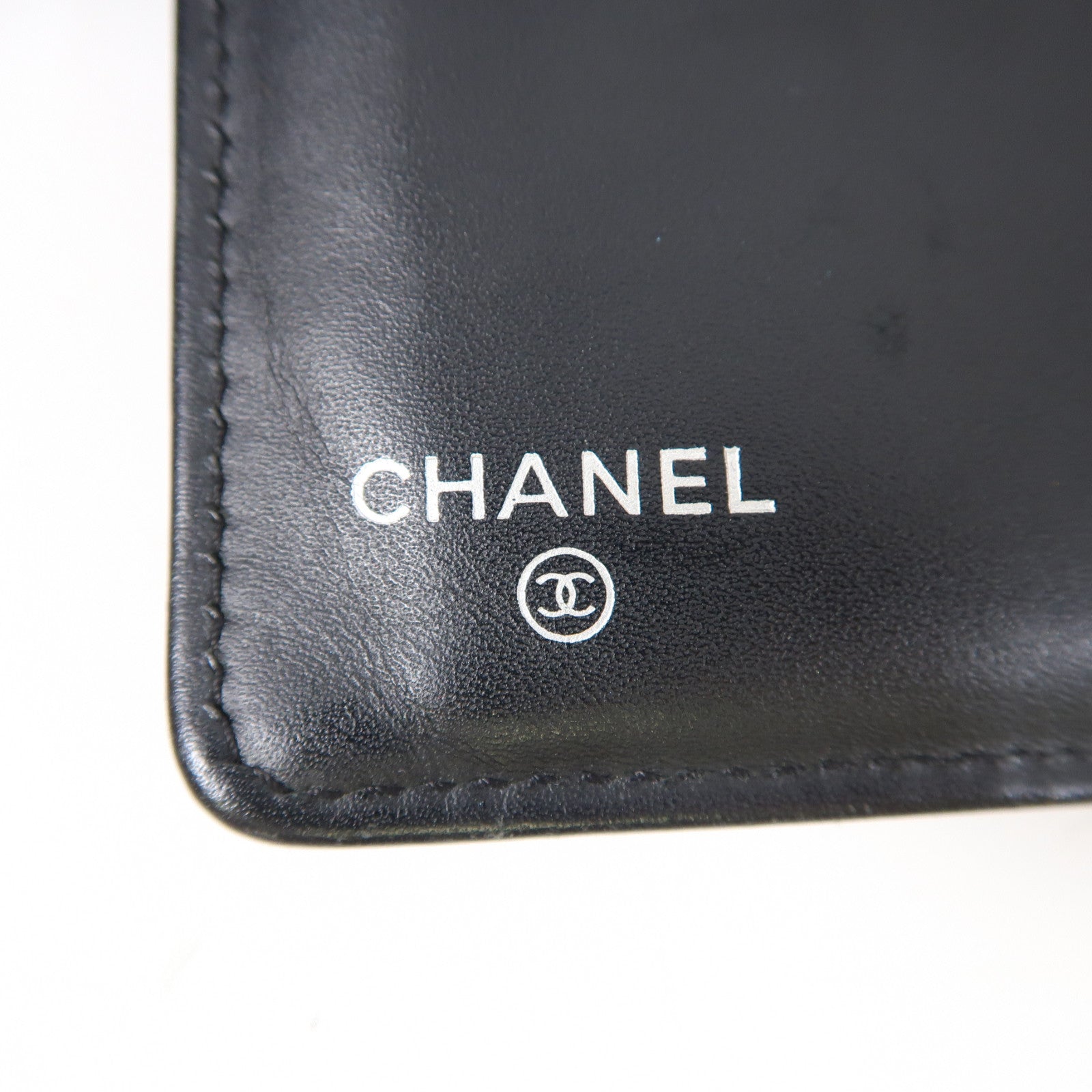 CHANEL 菱格牛皮皮革Long Wallet銀扣長錢包黑色
