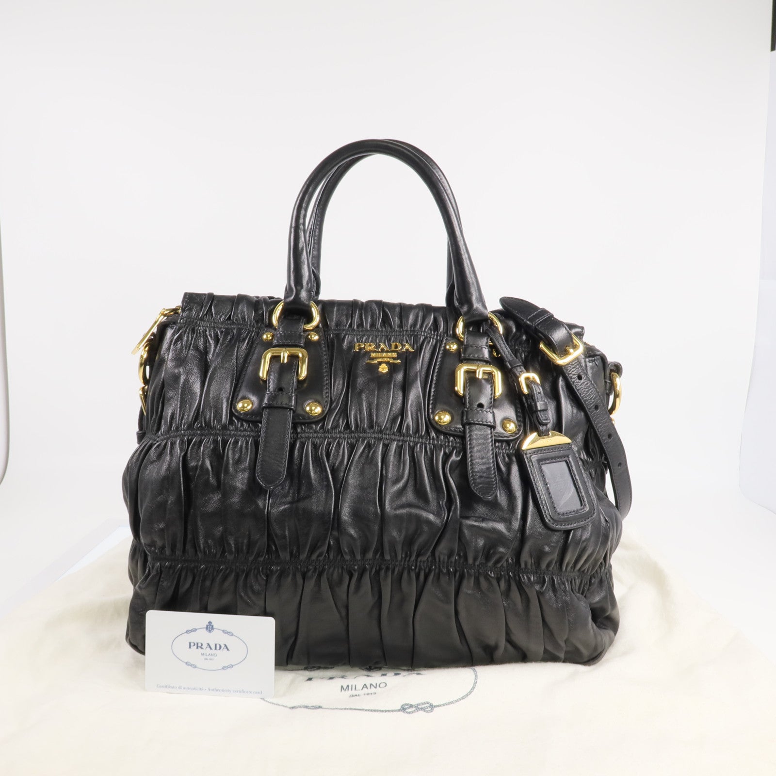PRADA 羊皮皮革2 Way Shoulder金扣手挽肩背兩用袋
