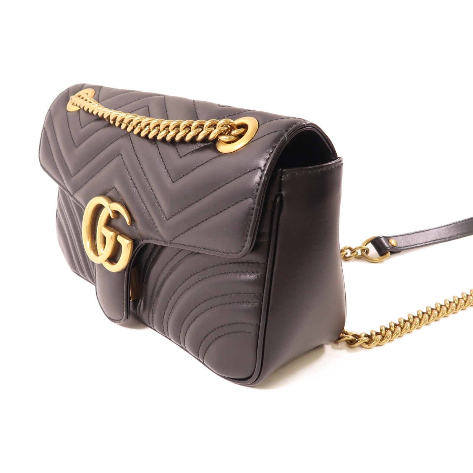 GUCCI 牛皮皮革GG Marmont Small Shoulder Bag金扣鏈帶肩背袋