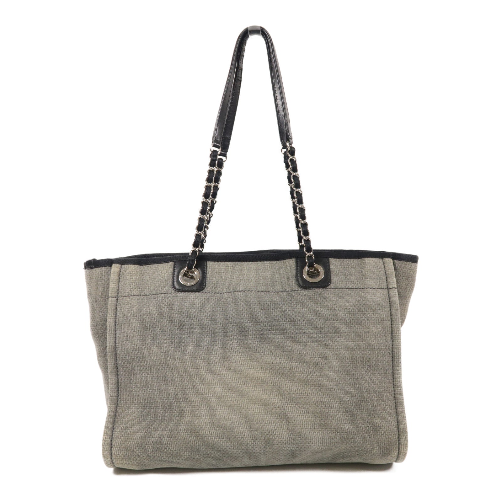 CHANEL 帆布Deauville Tote銀扣肩背袋