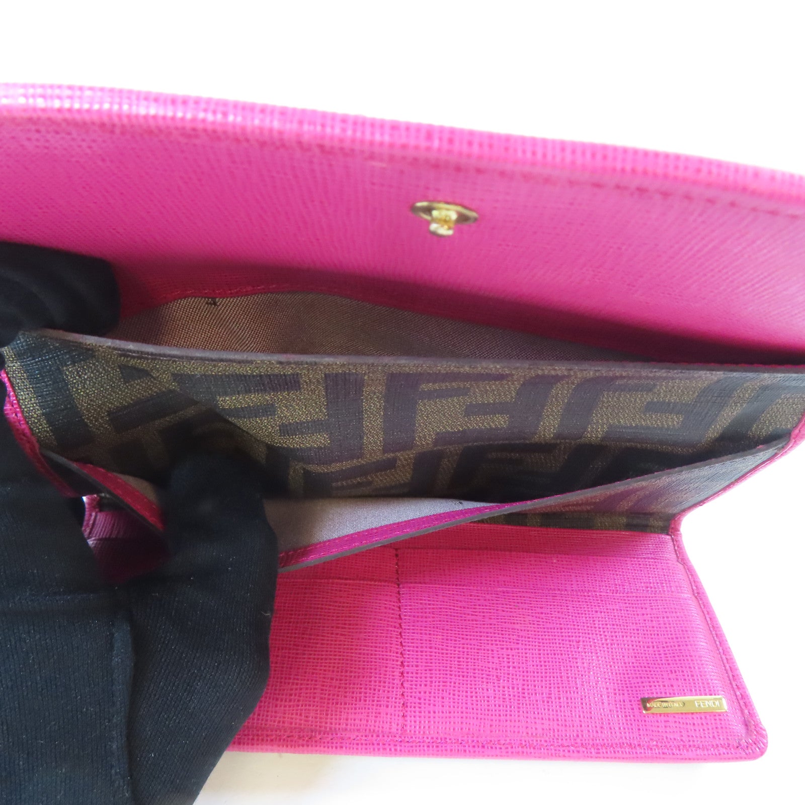 FENDI 【激減優惠】塗層帆布Long Wallet金扣長錢包啡色/粉紅色
