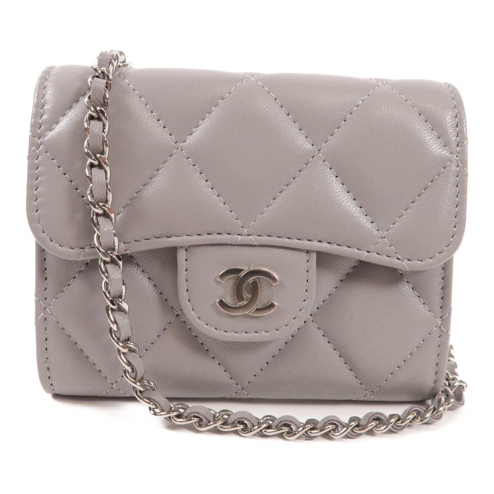 CHANEL 羊皮皮革Matelasse Mini銀扣肩背袋