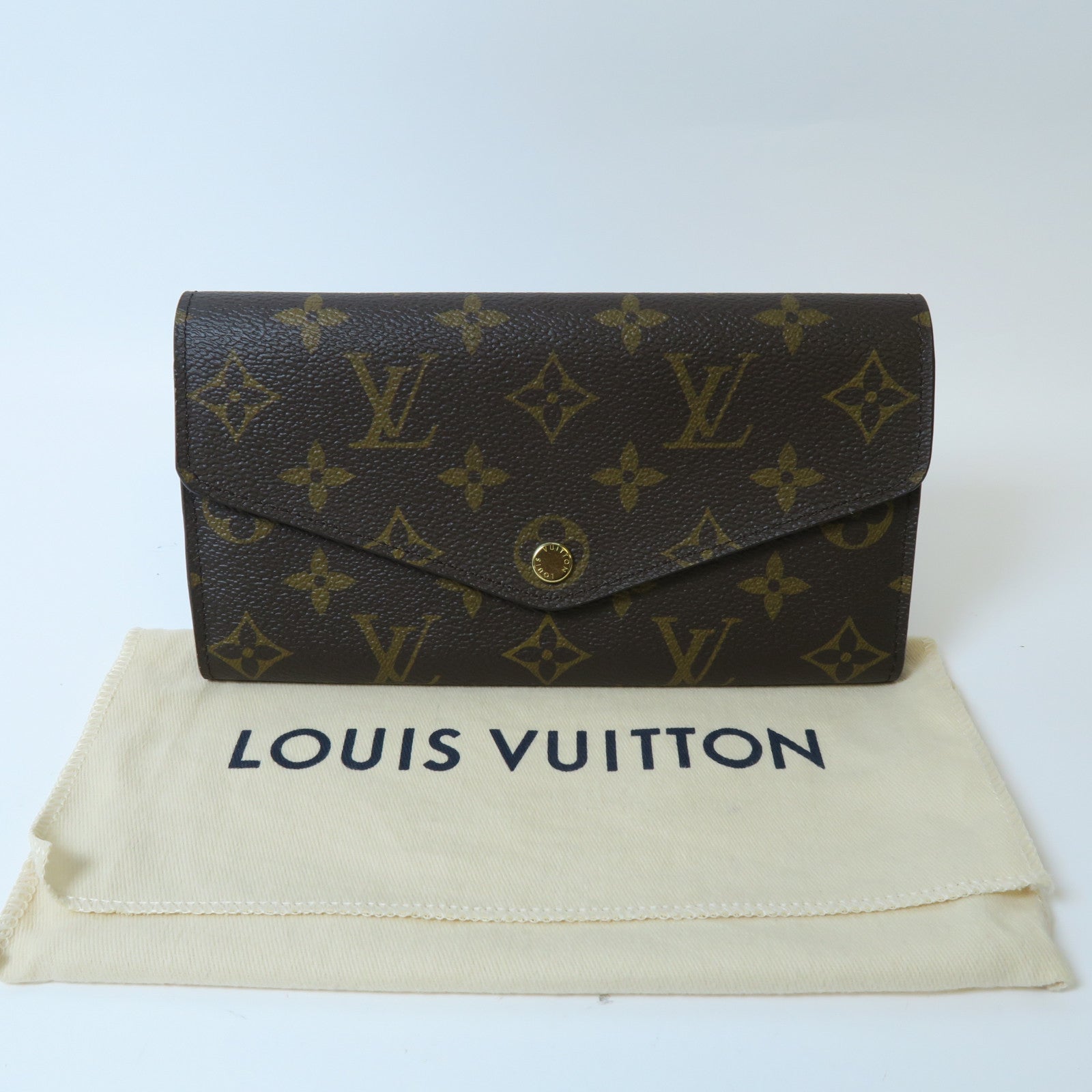 LOUIS VUITTON 【激減優惠】Monogram Sarah金扣鈕扣長錢包啡色
