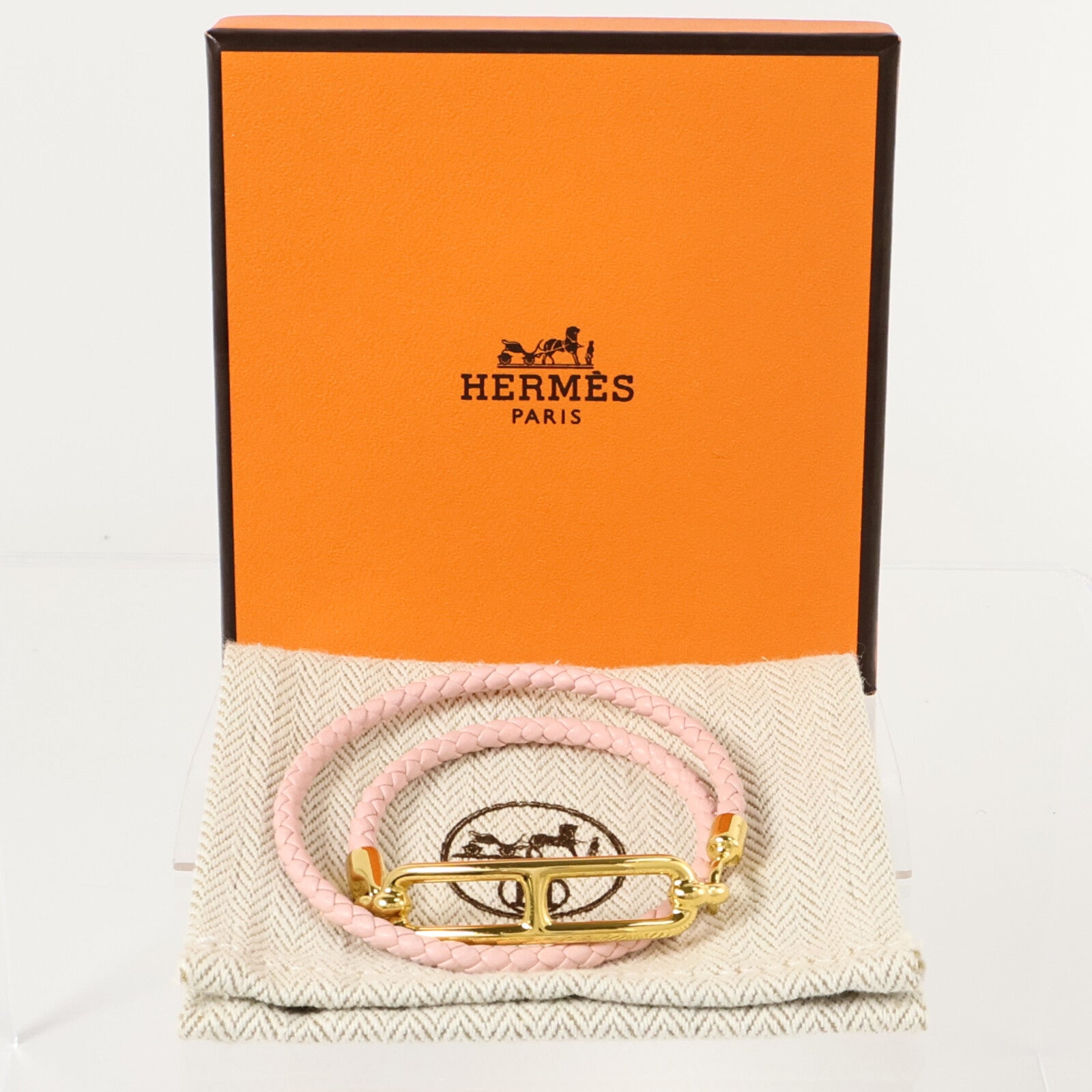 HERMES Swift皮革/金屬Roulis Double Tour手鏈