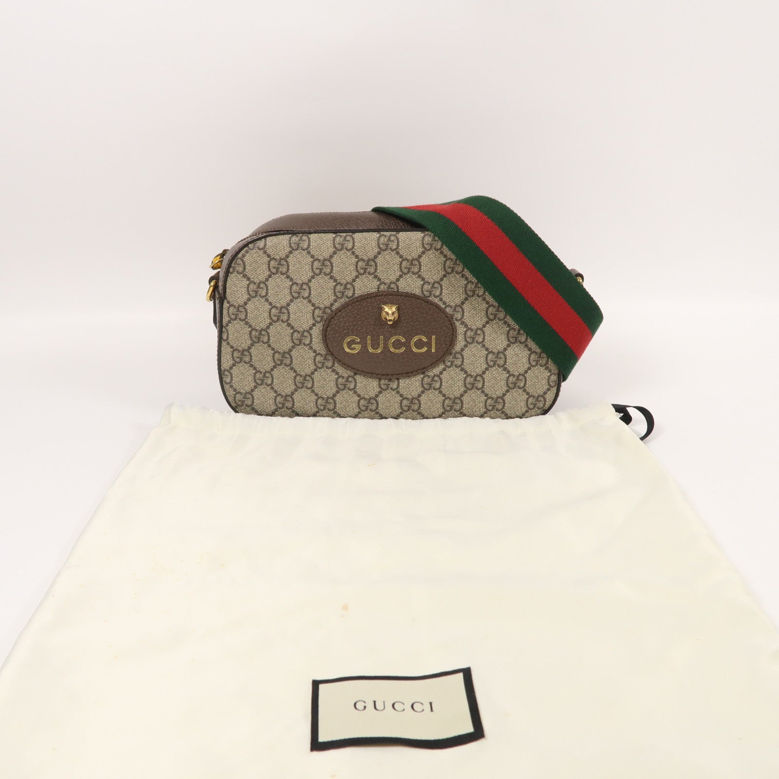 GUCCI 塗層帆布Neo Vintage GG Supreme金扣肩背袋啡色
