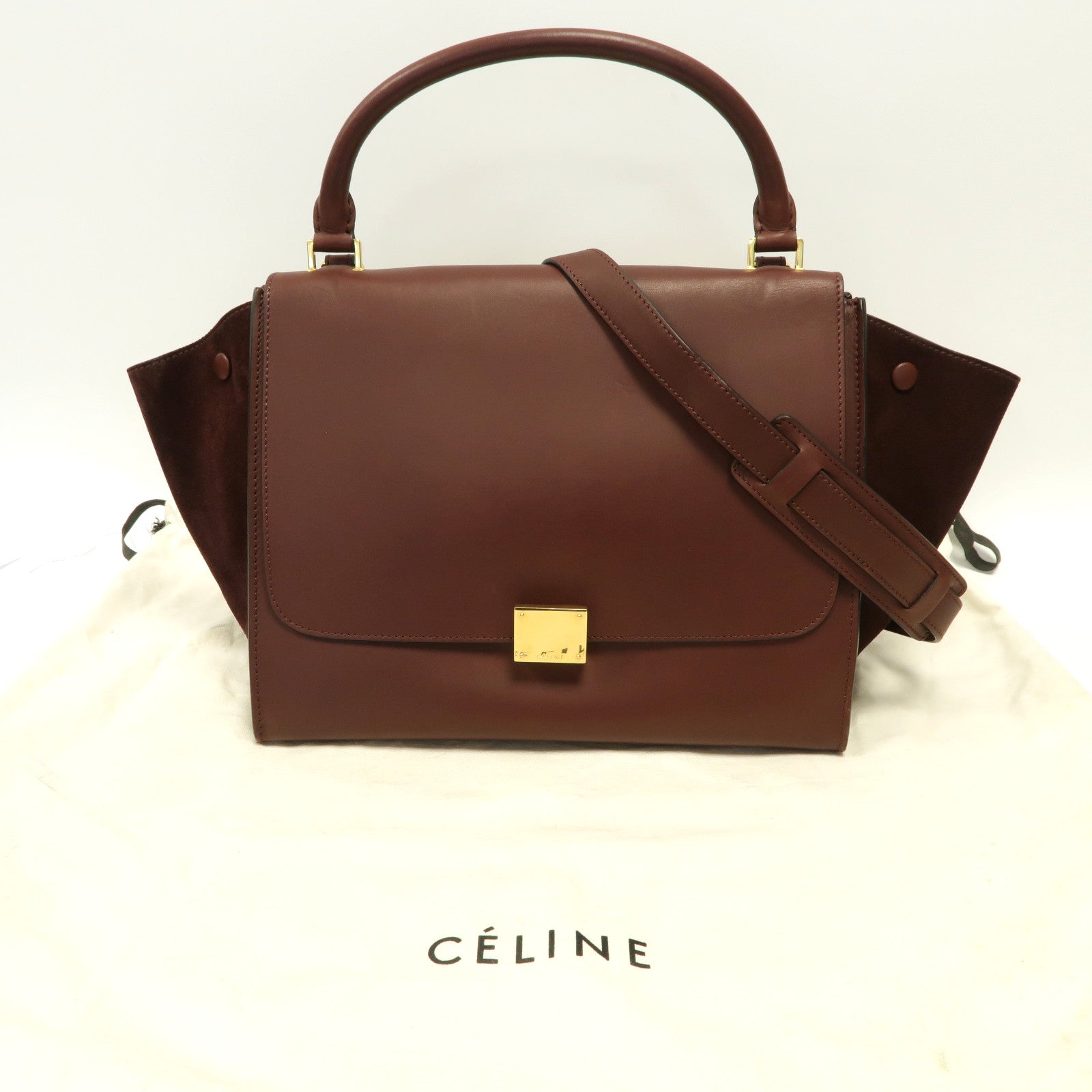 CELINE **【激減優惠】牛皮皮革Trapeze金扣手挽肩背兩用袋紅棕色