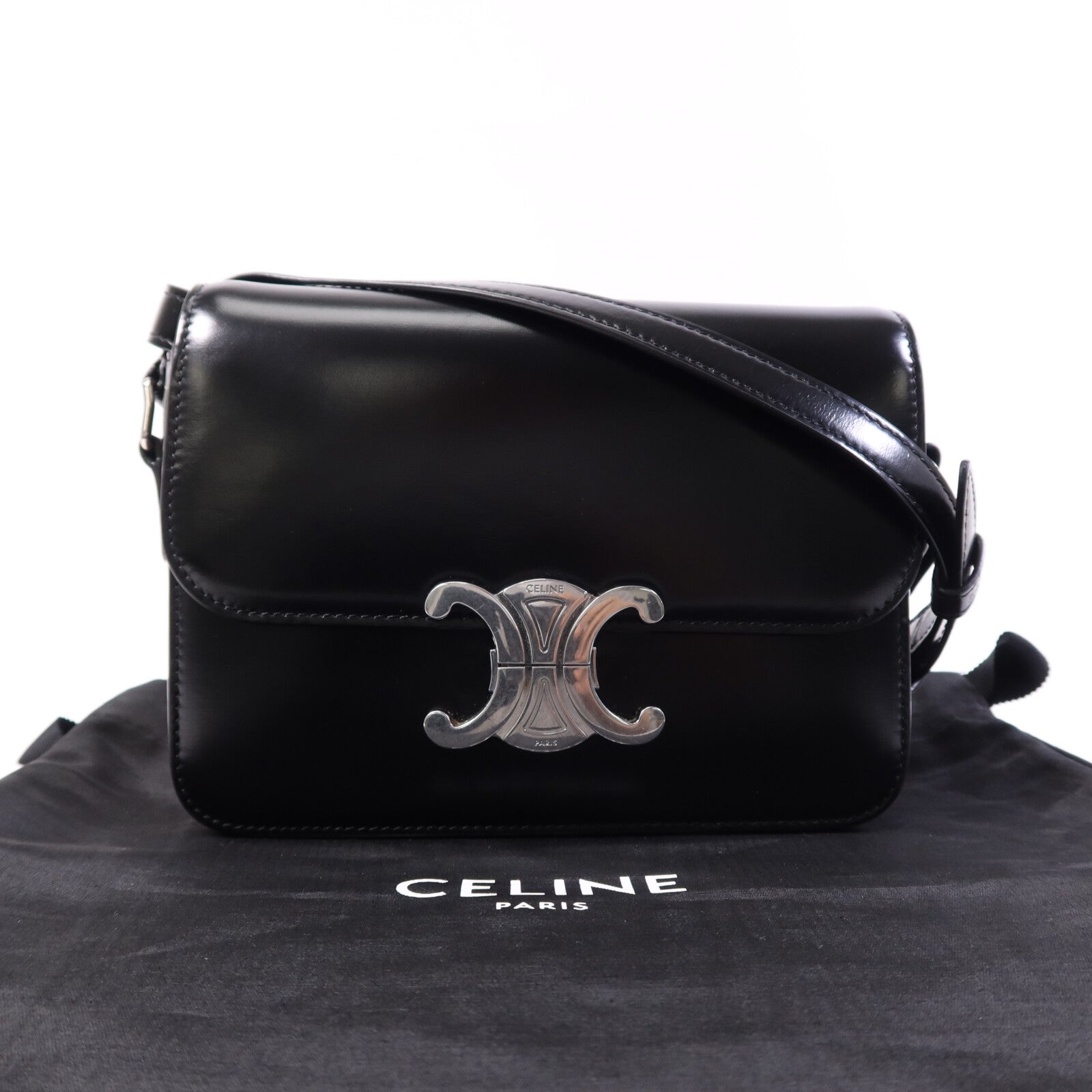 CELINE 牛皮皮革Teen Troimphe銀扣肩背袋