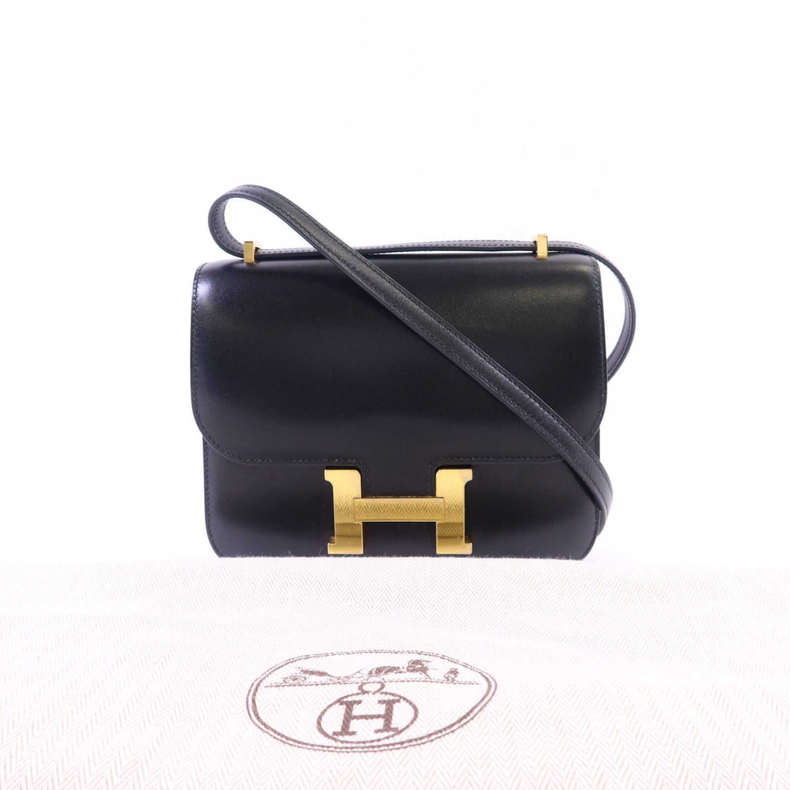 HERMES 【激減優惠】Box Calf皮革Constance Mini金扣肩背袋Noir