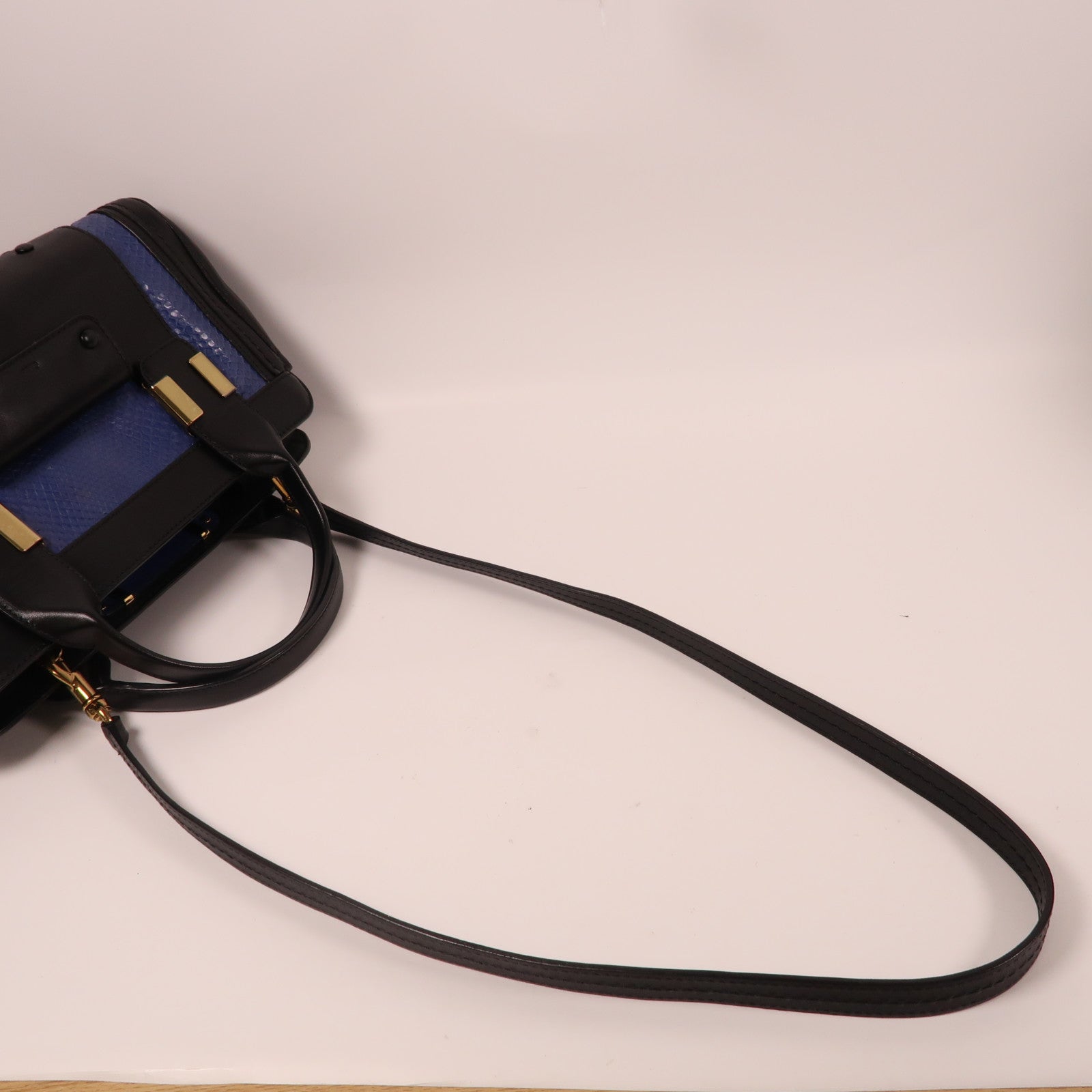 Chloe 牛皮皮革/蛇皮皮革Shoulder Bag金扣手挽肩背兩用袋藍色