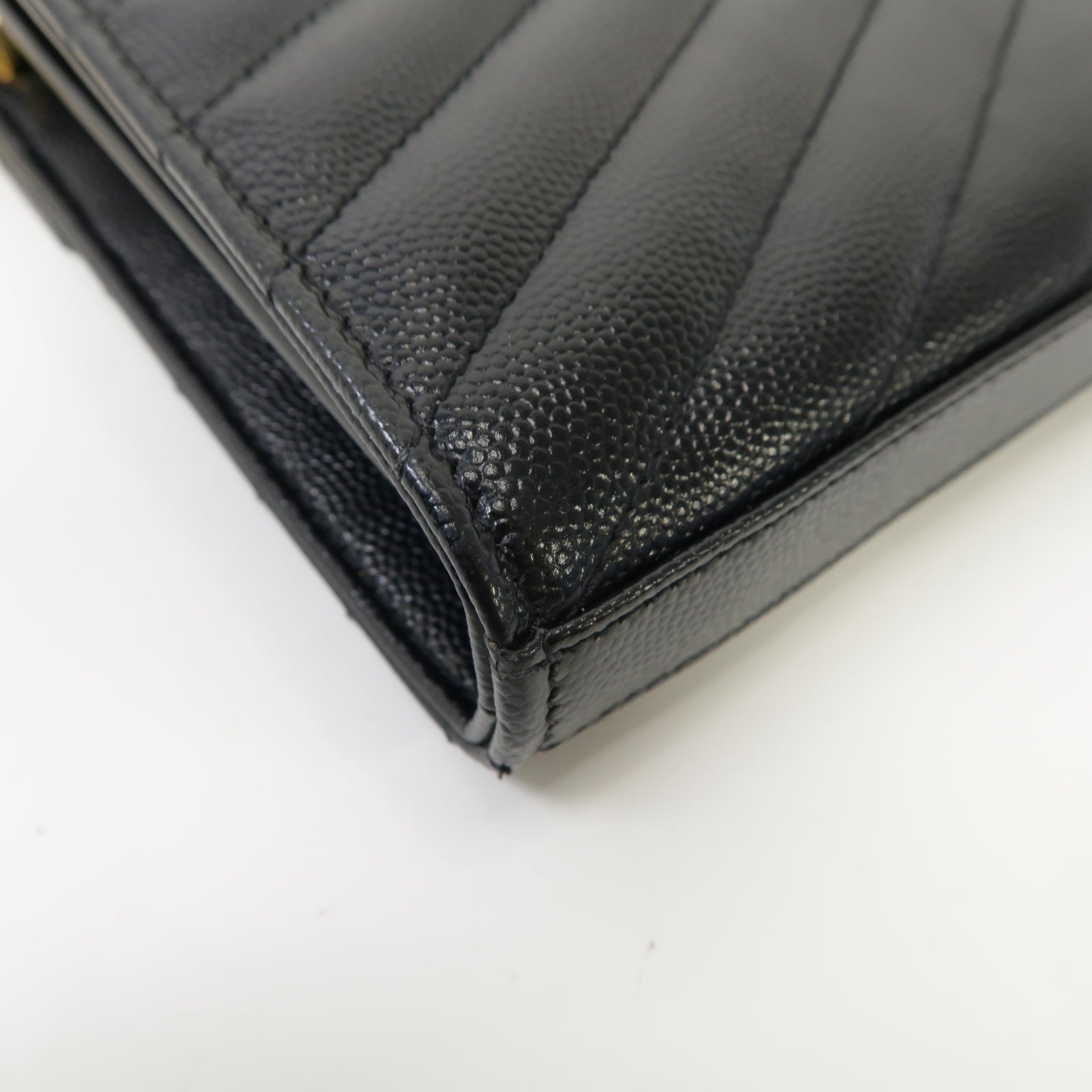 SAINT LAURENT 斜紋牛皮皮革Chain Shoulder Bag金扣肩背袋黑色
