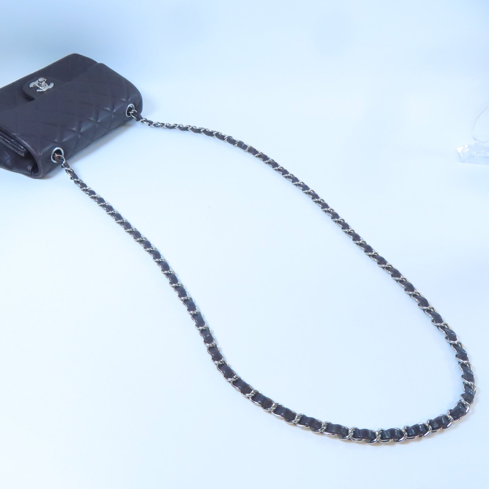 CHANEL 【激減優惠】菱格羊皮皮革Mini 20cm銀扣鏈帶肩背袋紫色