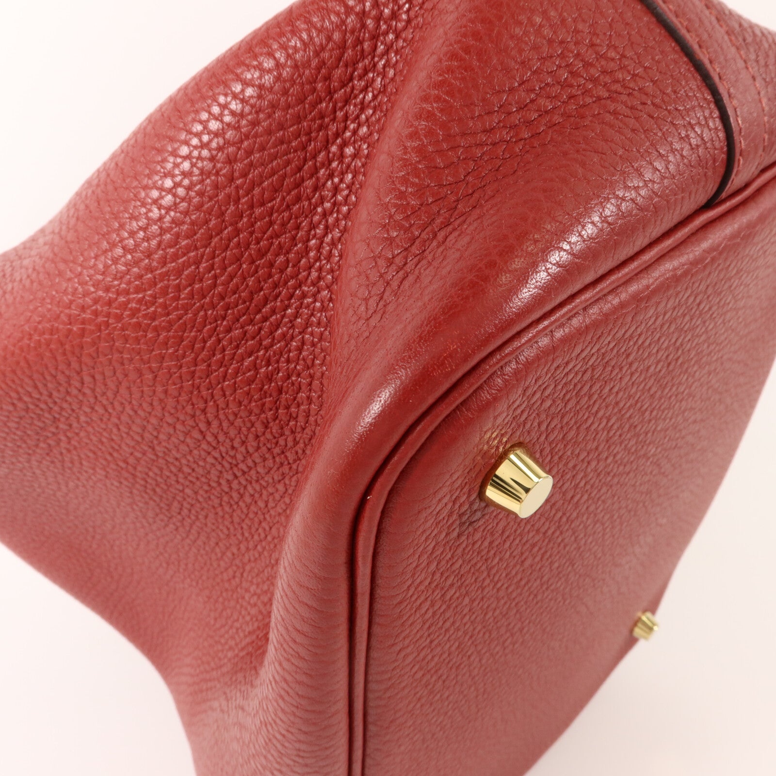 HERMES Clemence皮革Picotin MM扣手挽袋Rouge Garance