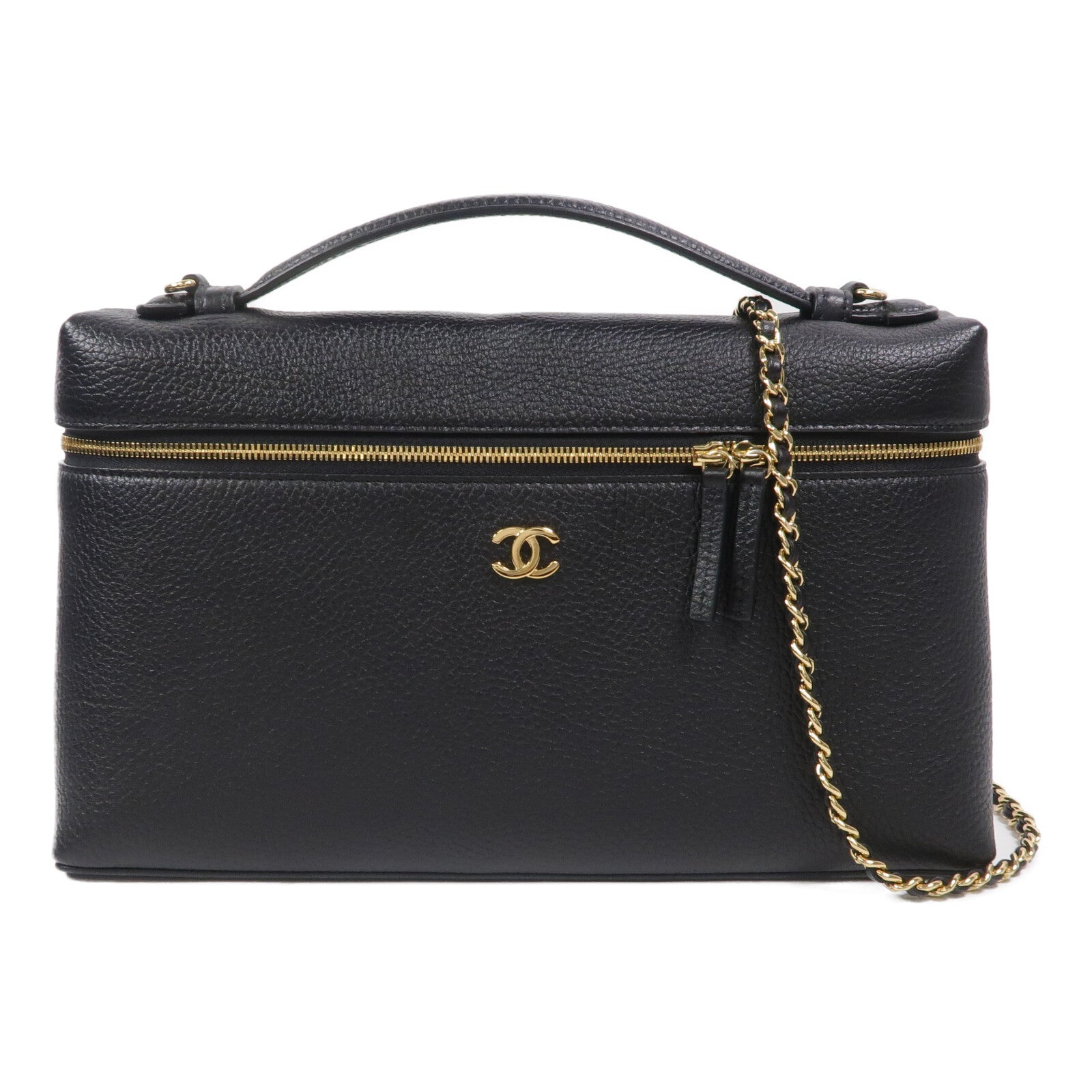 CHANEL 牛皮皮革Vanity With Chain鏈帶手挽肩背兩用袋
