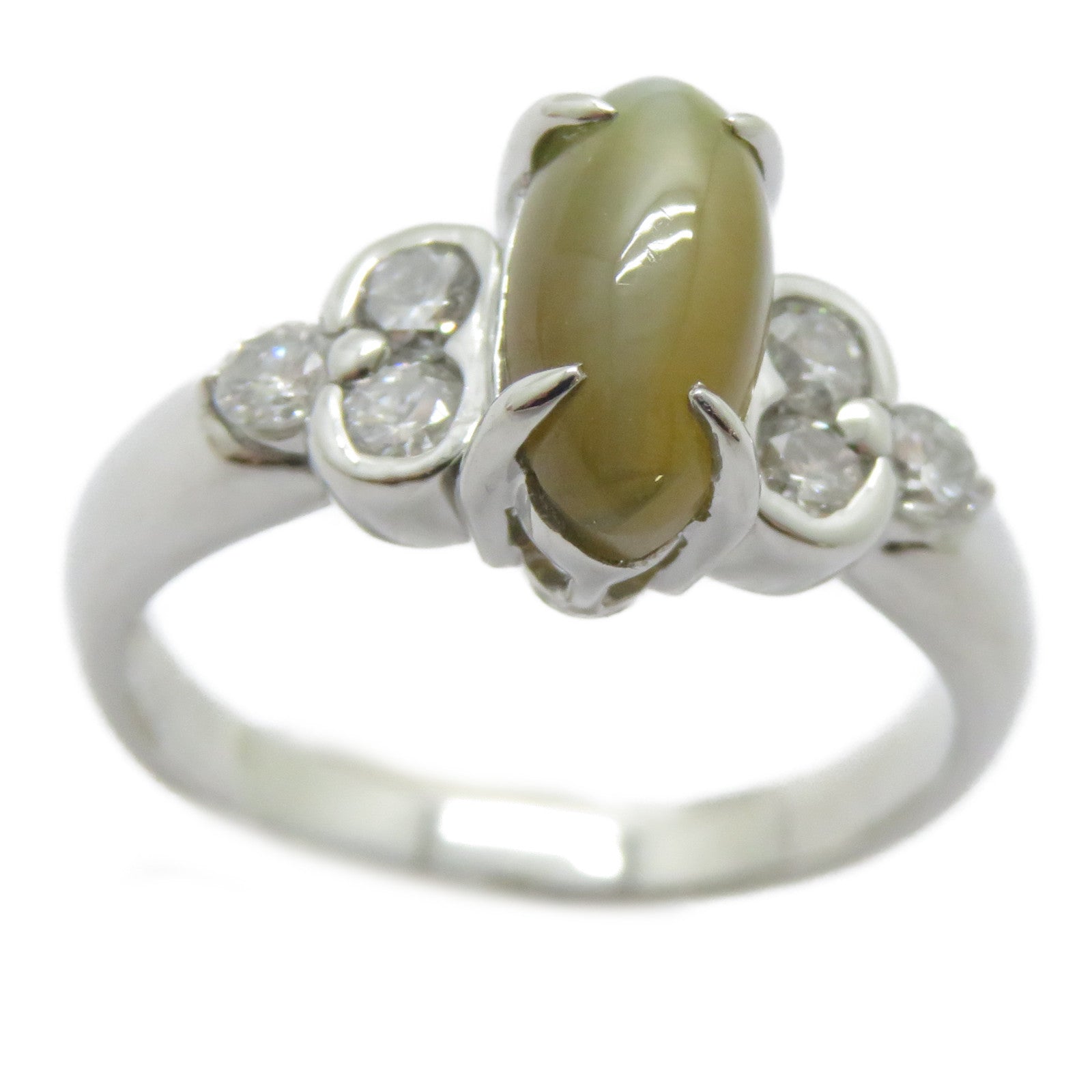 JEWELRY 【激減優惠】PT900鉑金Cat's Eye Ring 1.72ct貓眼石/0.35ct鑽石戒指US#5.25