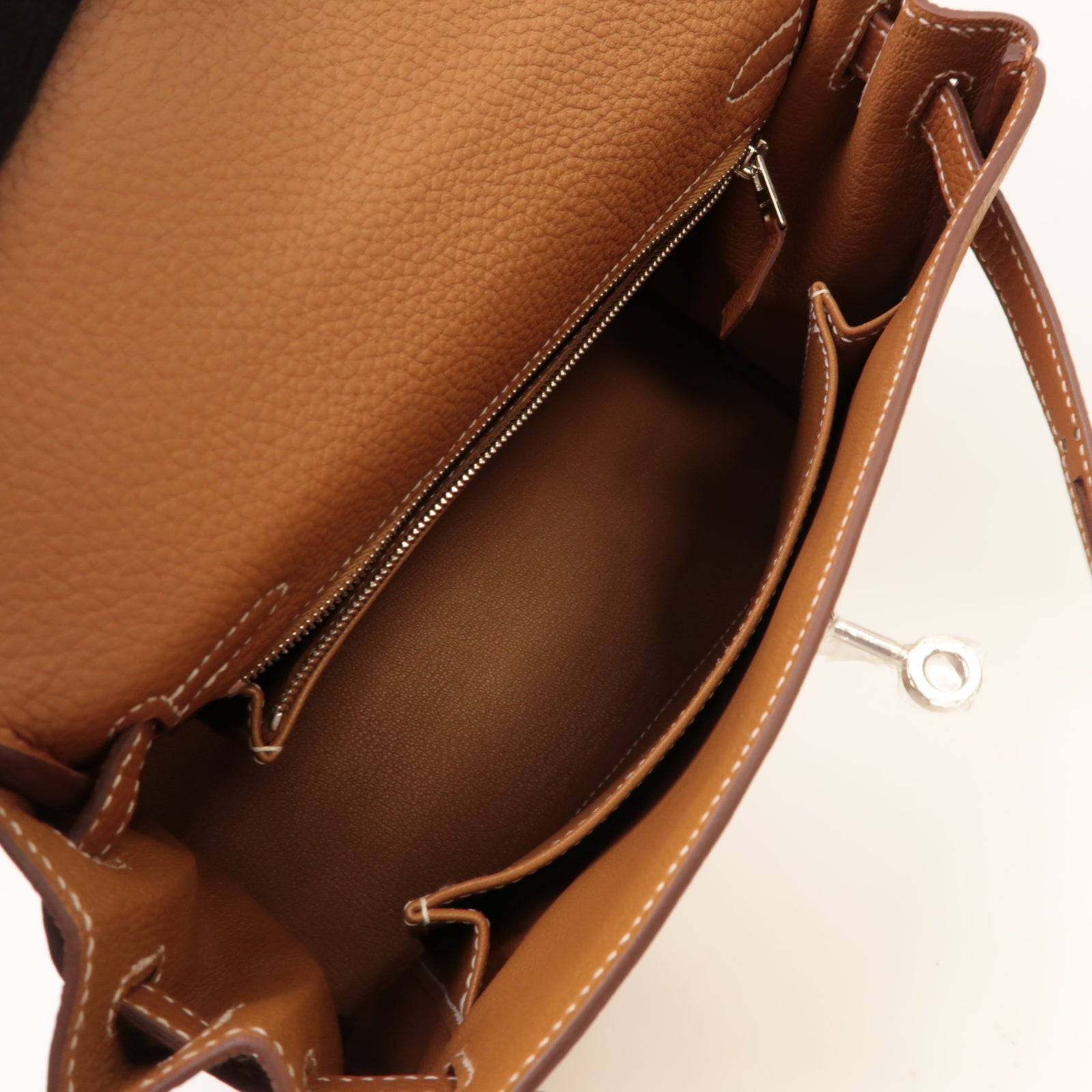 HERMES 【激減優惠】Togo皮革Kelly 25銀扣手挽肩背兩用袋啡色
