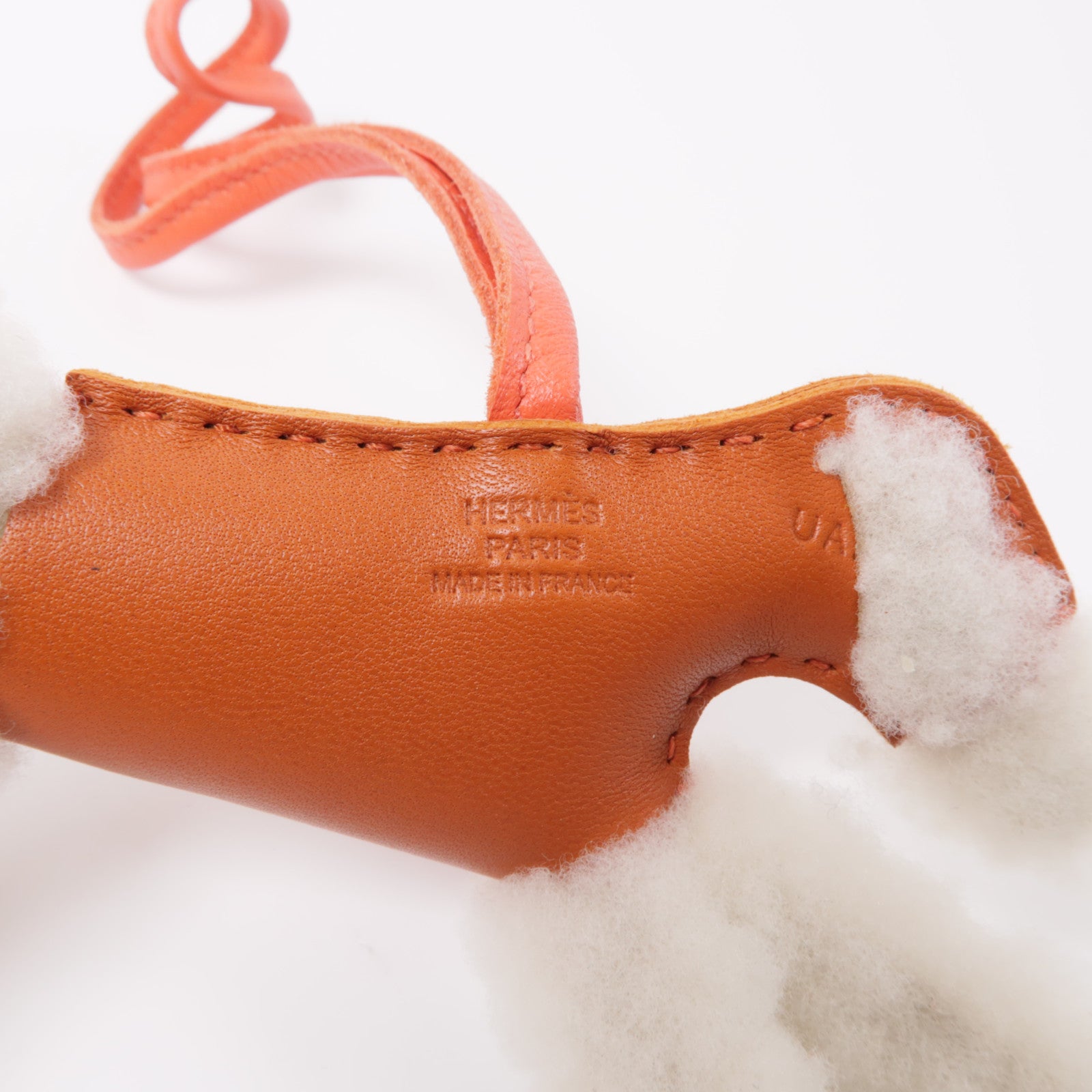 HERMES Milo皮革/羊毛Budy Charm掛飾白色/棕色/Orange Poppy橙色