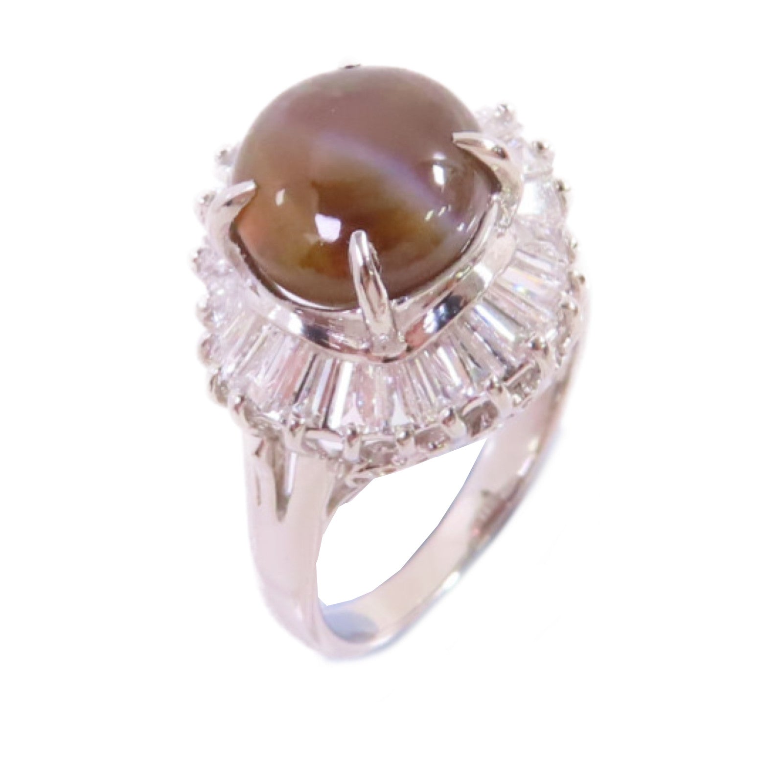 JEWELRY PT900鉑金/3.83ct貓眼石/0.85ct鑽石Cat's Eye Diamond Ring 戒指US#5