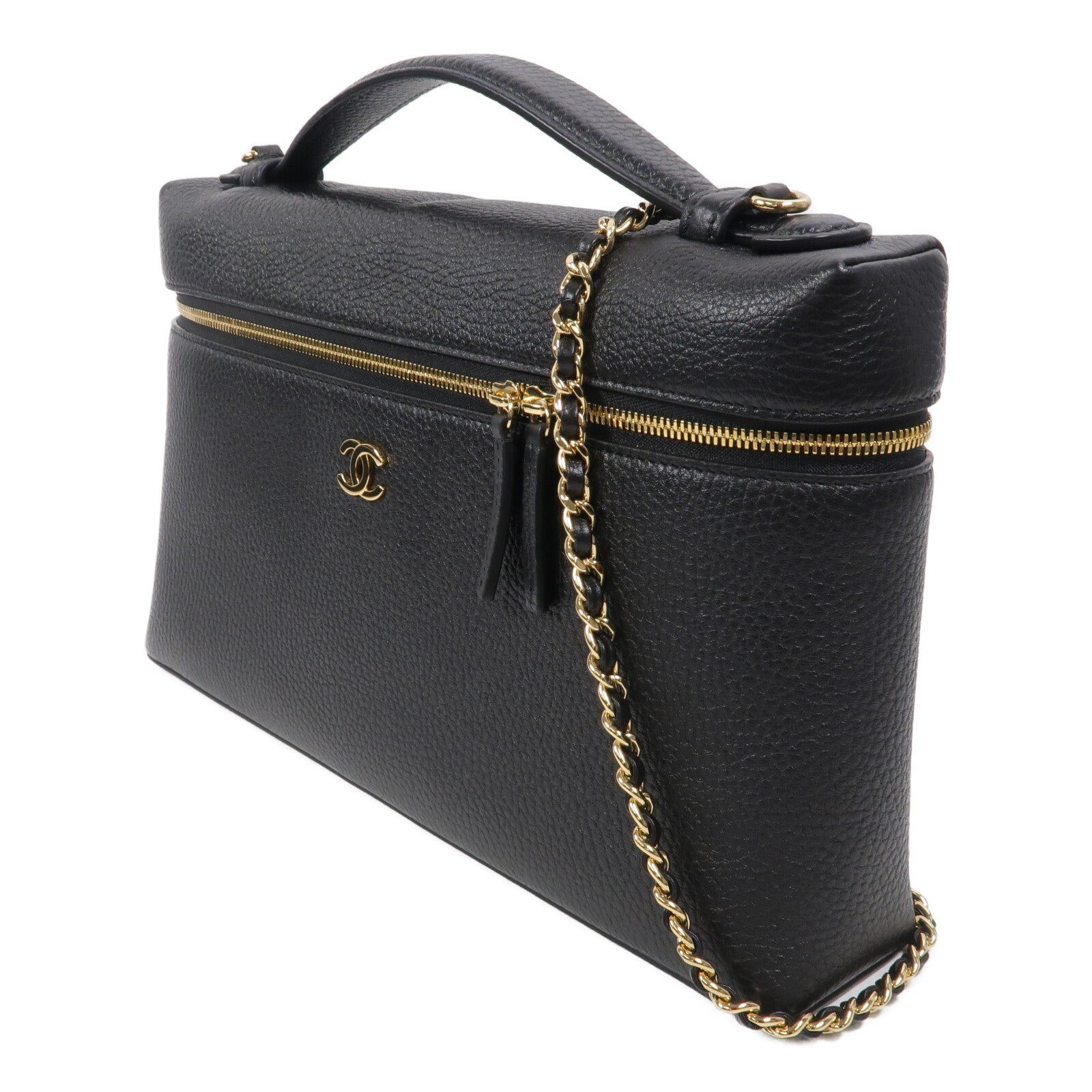 CHANEL 牛皮皮革Vanity With Chain鏈帶手挽肩背兩用袋